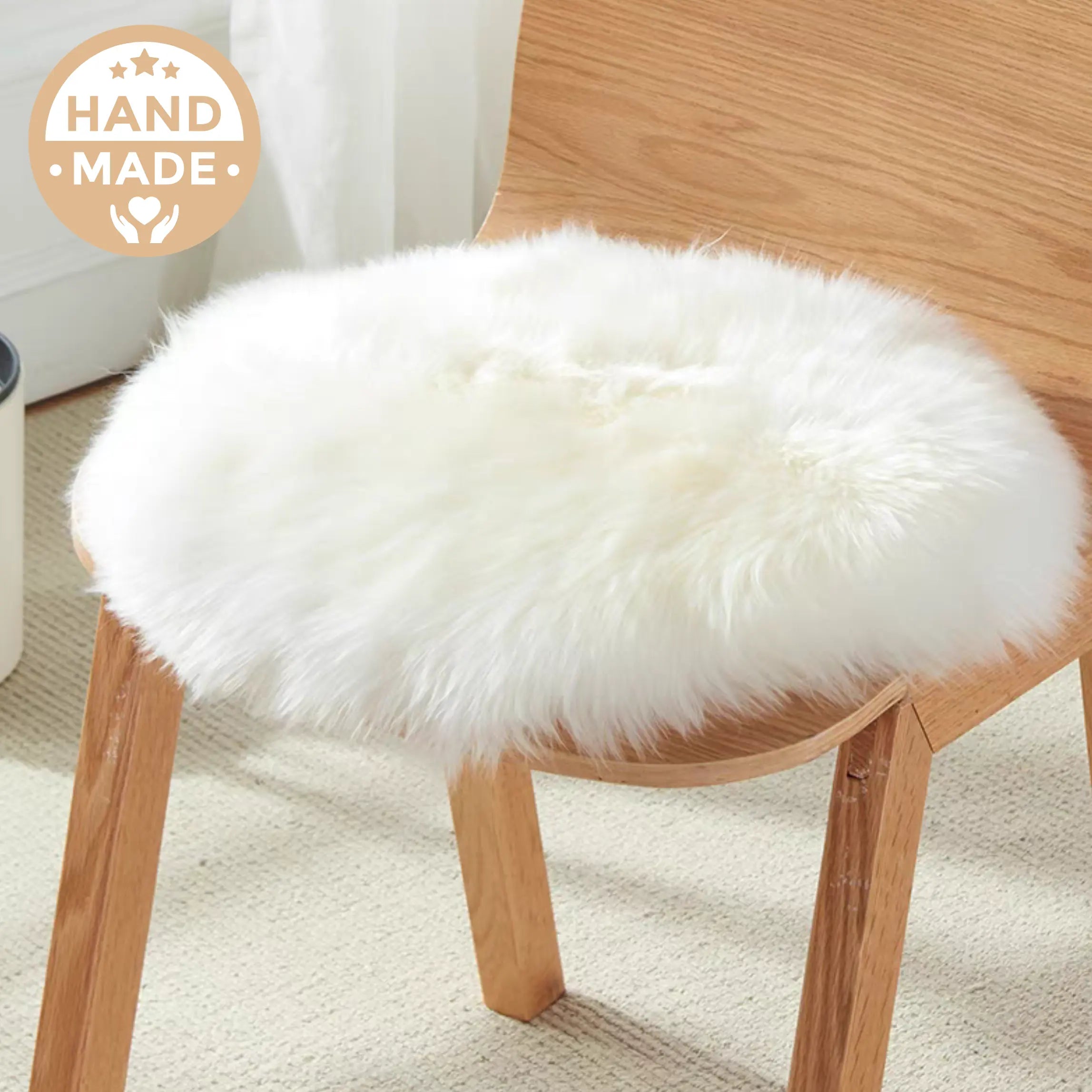 18'' x 18'' Round Australian Handmade Natural Sheepskin Cusion For Dining Chair Luxury Wood Tables