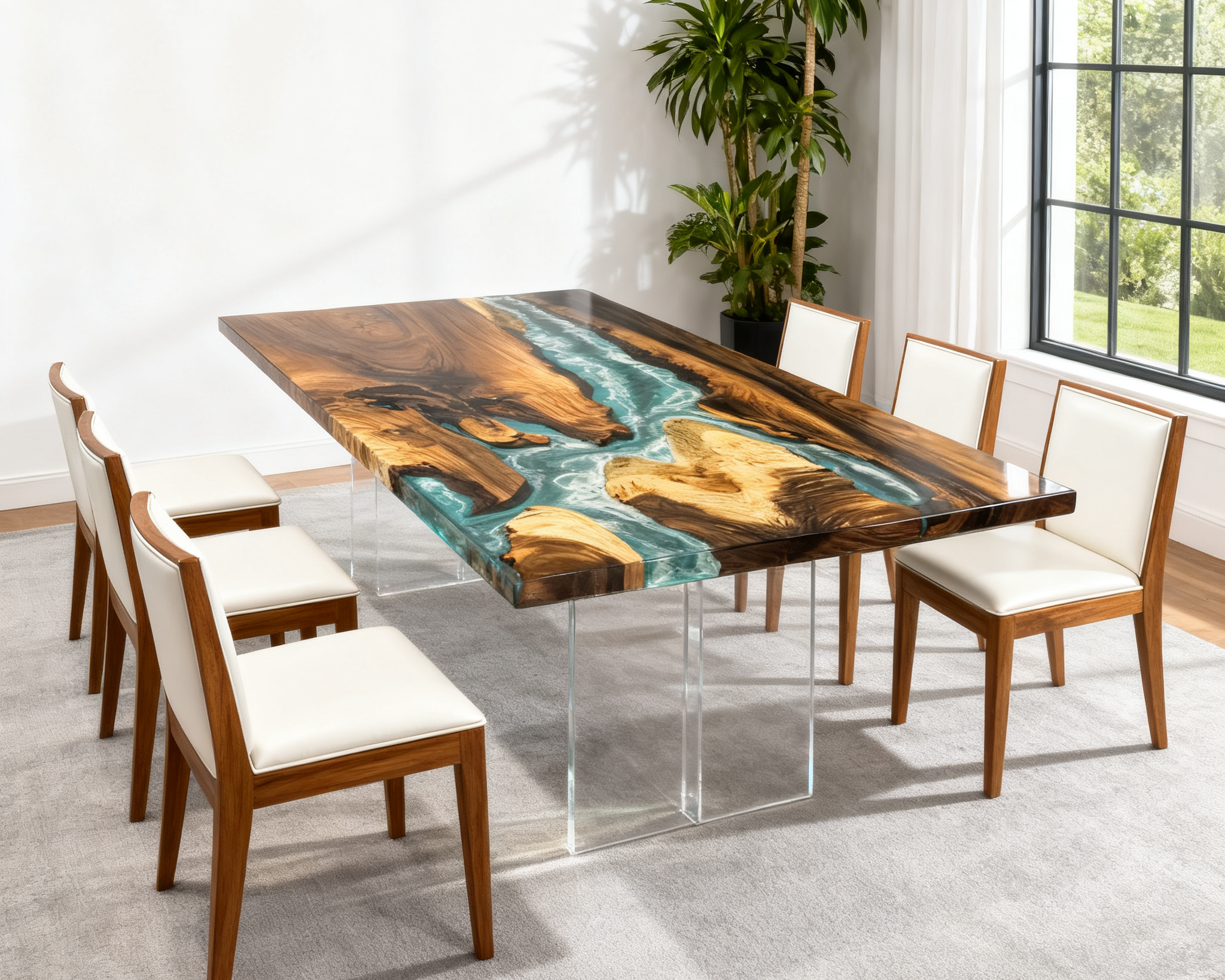 (Instock) 6 ft Resin Table Blue Ocean Style Resin Epoxy River Table Luxury Wood Tables
