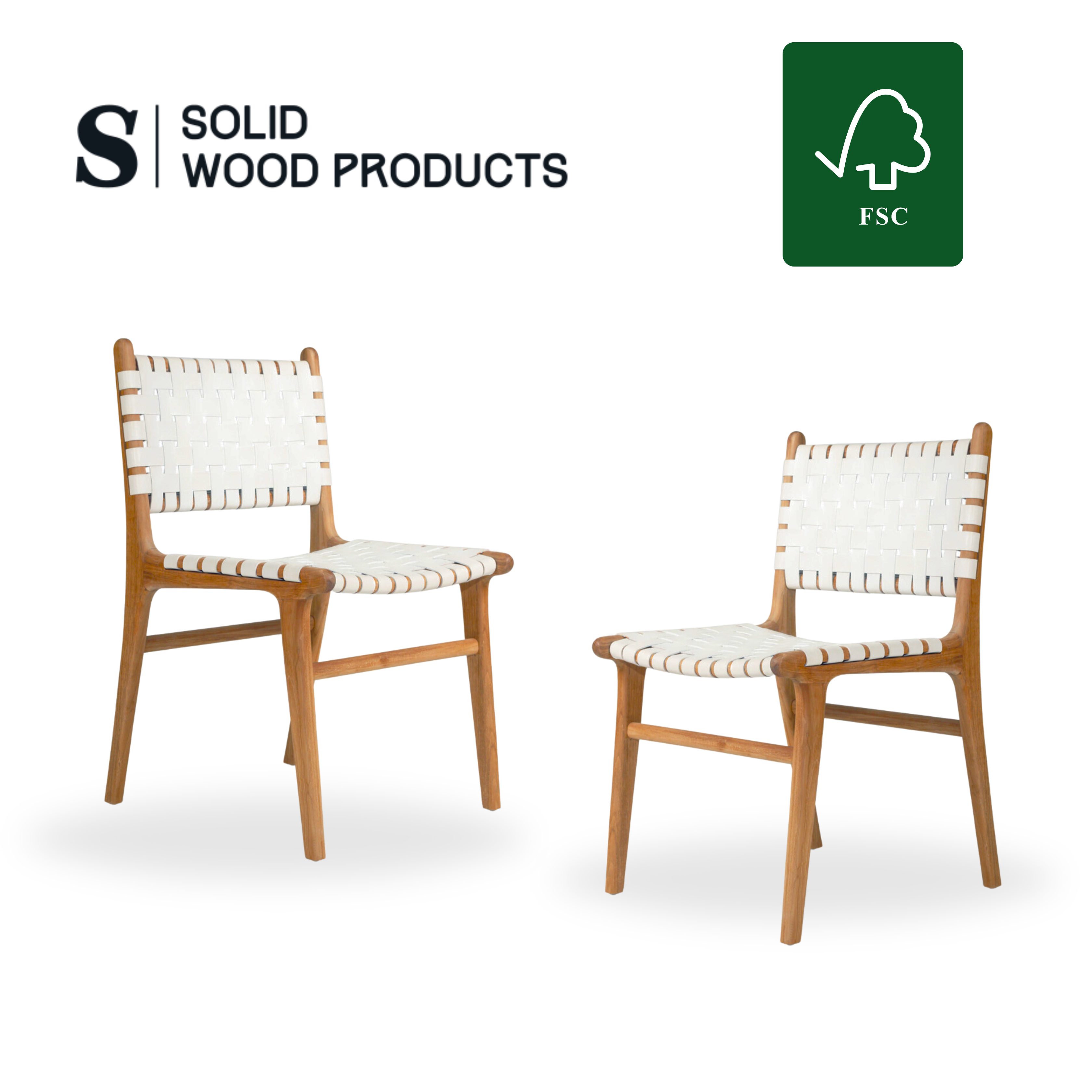 Ready to Ship Solid Wood Bonded Leather Woven Chair with White Leather(SET OF 2 PCS) Luxury Wood Tables