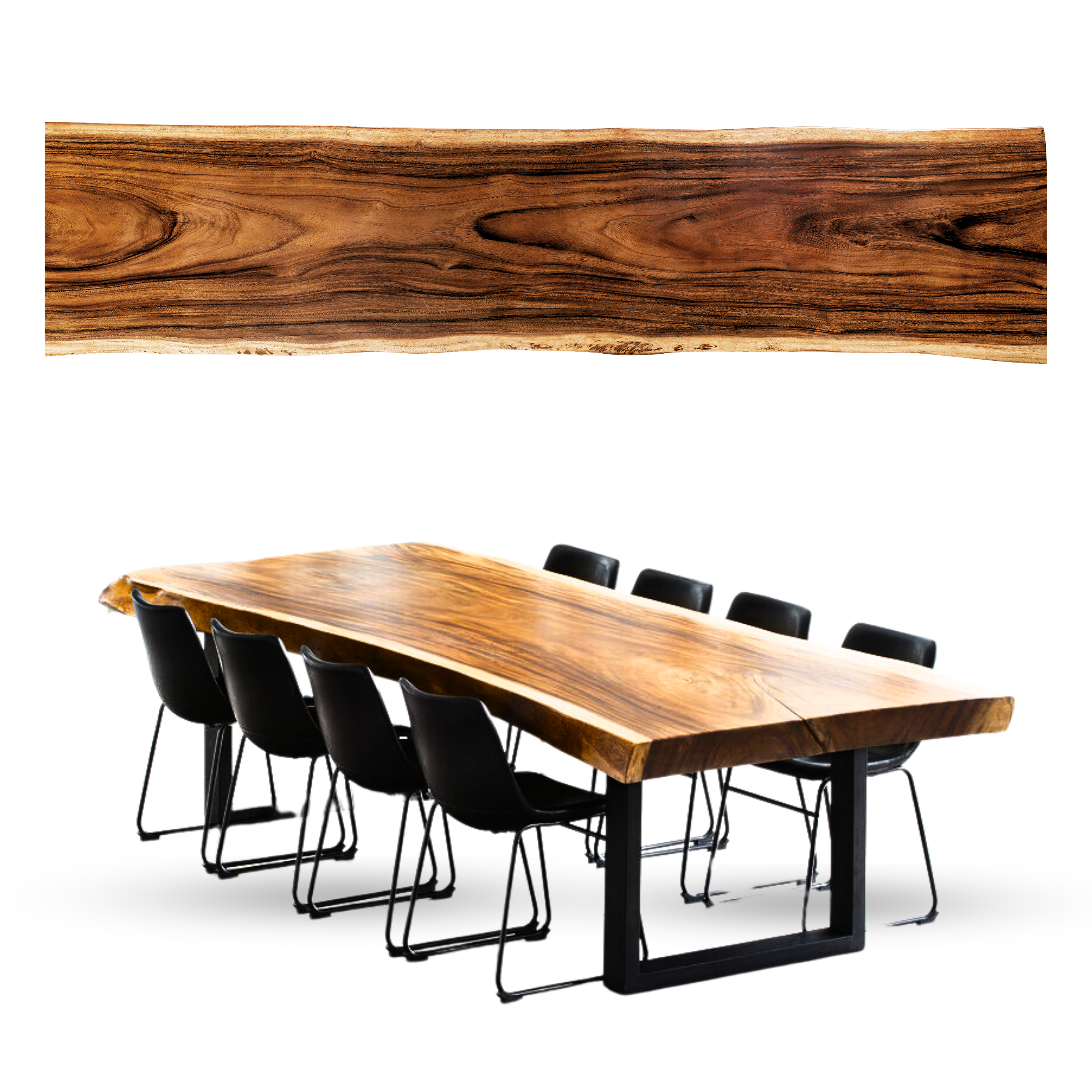 5/6/7/8/12 ft Straight edge Acacia Wood Dining Table With Silver U -Shaped Legs (Copy) Luxury Wood Tables