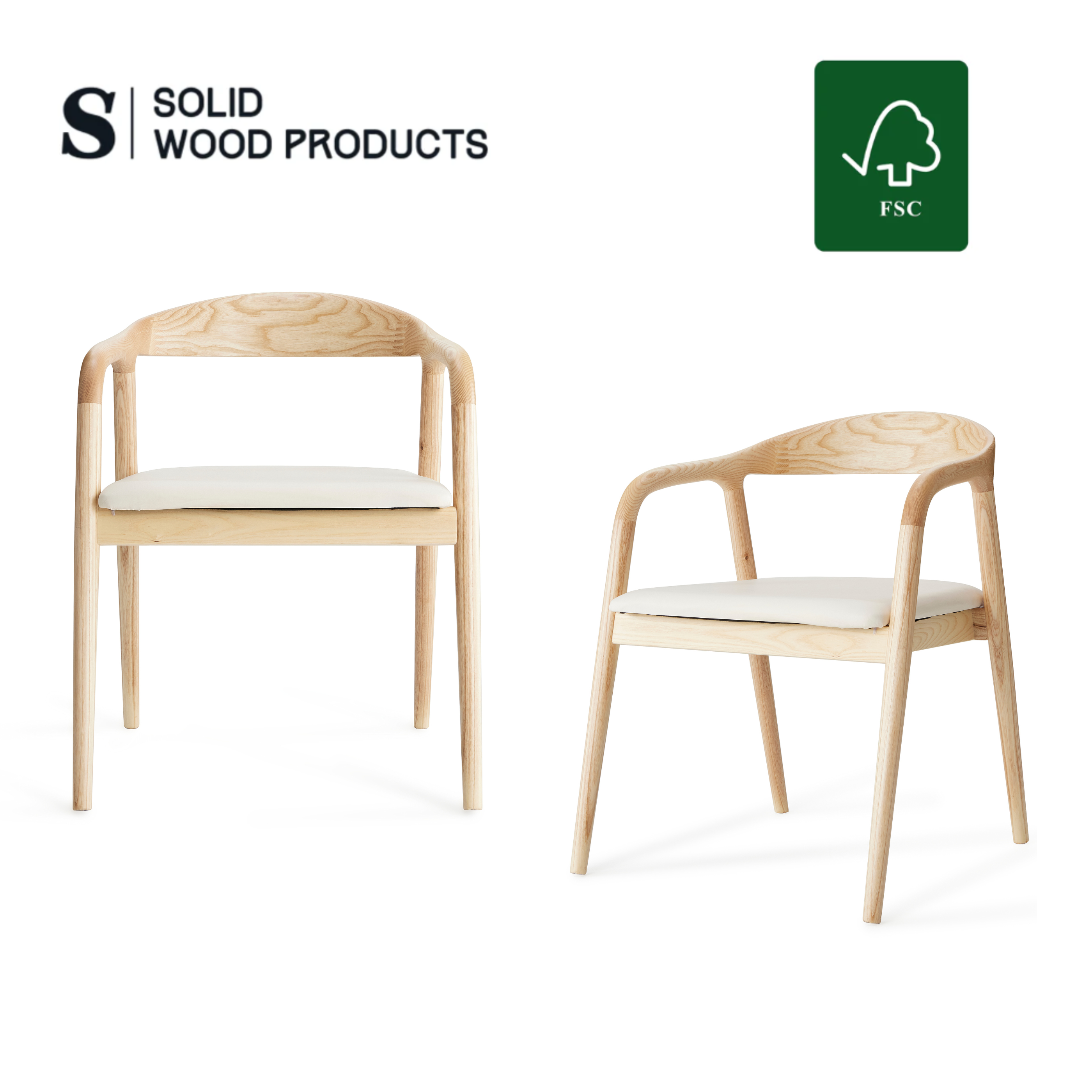 Ready to Ship Solid Ashwood Hans Chair with White Leather(SET OF 2 PCS) (Copy) Luxury Wood Tables