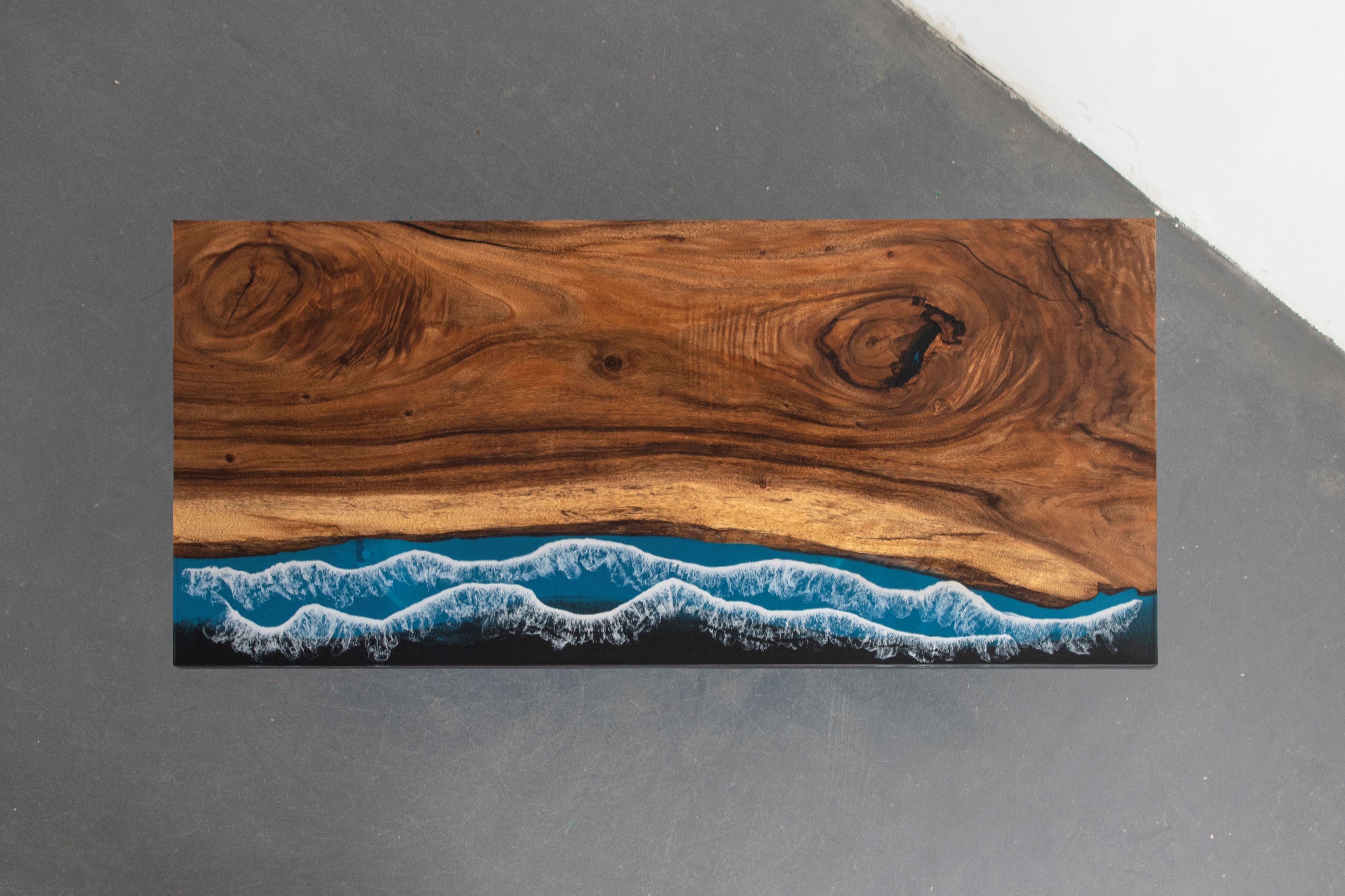 Luxury Epoxy Ocean Dining Table – Live Edge Wood & Dark Blue Resin Luxury Wood Tables