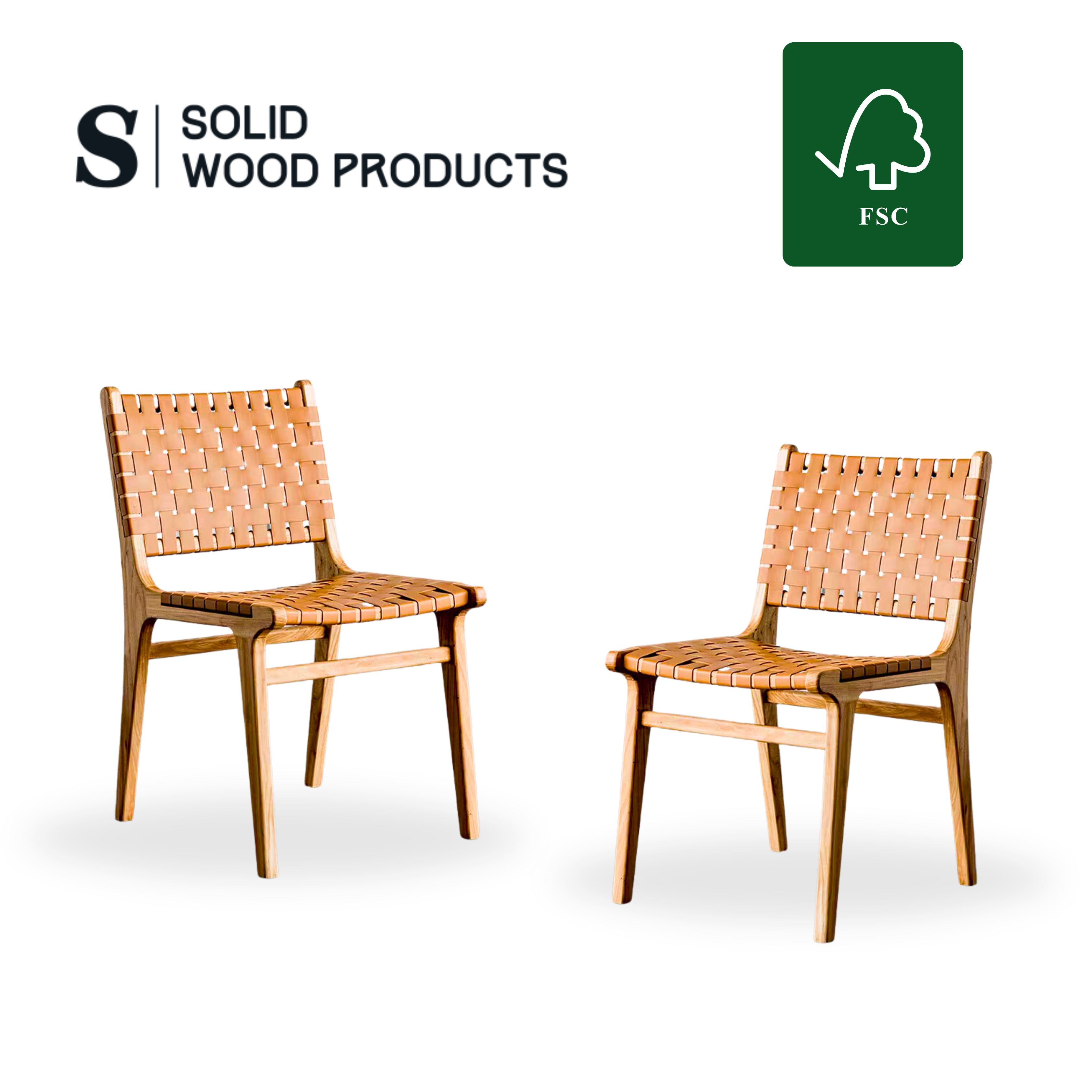 Ready to Ship Solid Wood Bonded Leather Woven Chair with White Leather(SET OF 2 PCS) Luxury Wood Tables