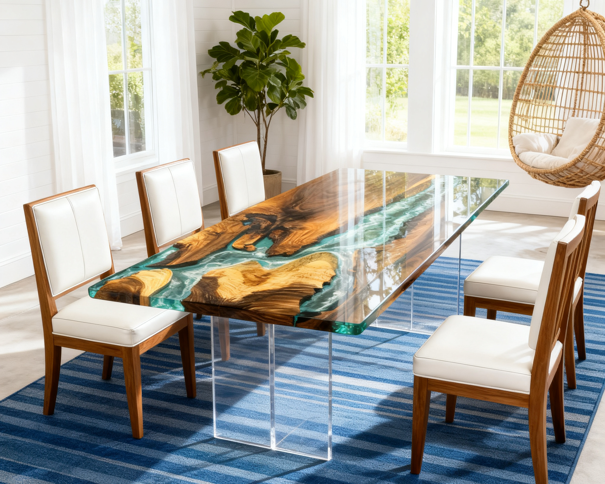 (Instock) 6 ft Resin Table Blue Ocean Style Resin Epoxy River Table Luxury Wood Tables