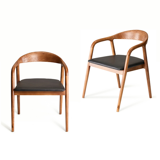 Ready to Ship Solid Ashwood Hans Chair with Black Leather(SET OF 2 PCS)