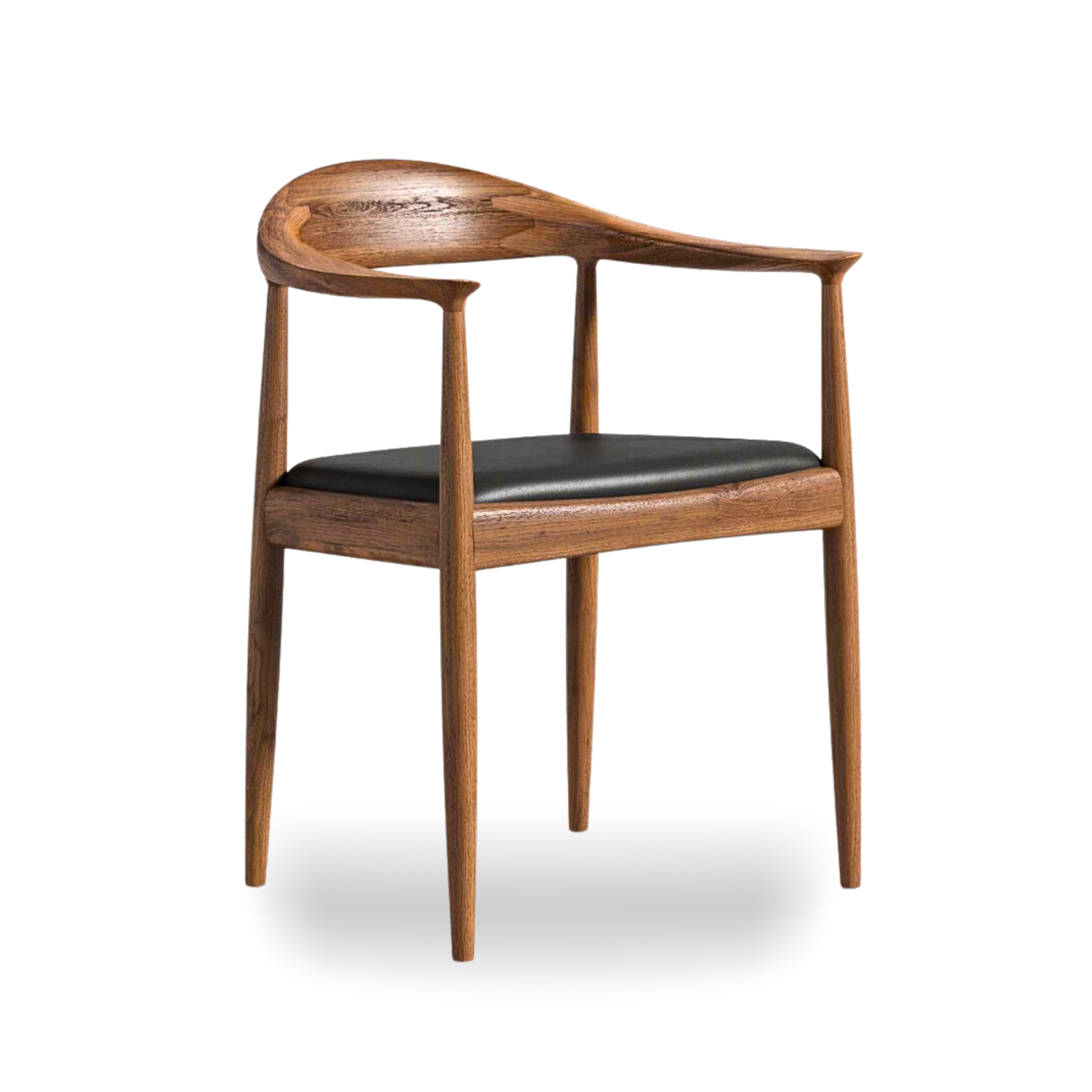 Hans Wegner Style Wooden Dining Chair - Walnut Stain - Black Cushion Luxury Wood Tables