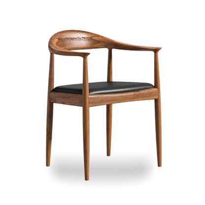Hans Wegner Style Wooden Dining Chair - Walnut Stain - Black Cushion Luxury Wood Tables