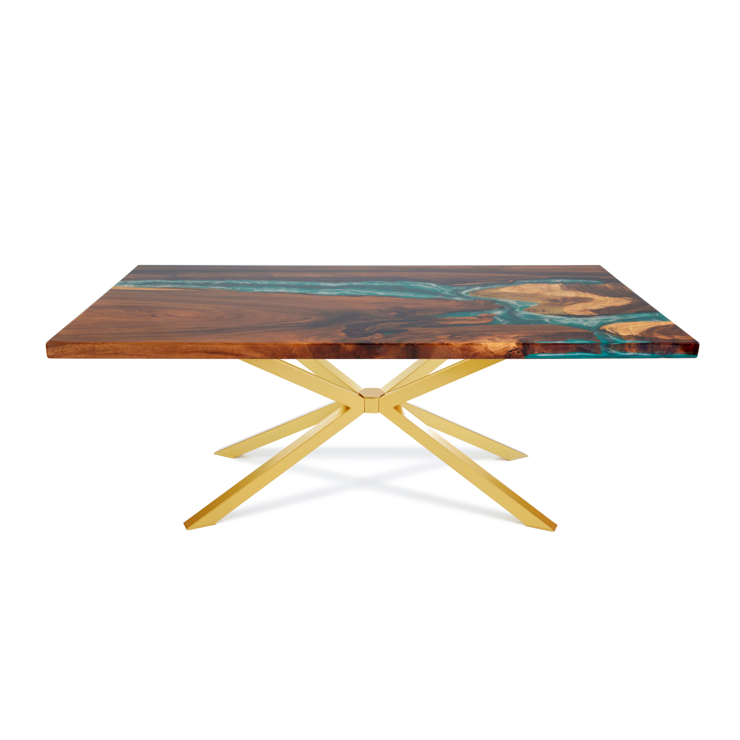 Custom Resin Table Blue Ocean Style Resin Epoxy River Table With Gold Spider-shaped Legs Luxury Wood Tables