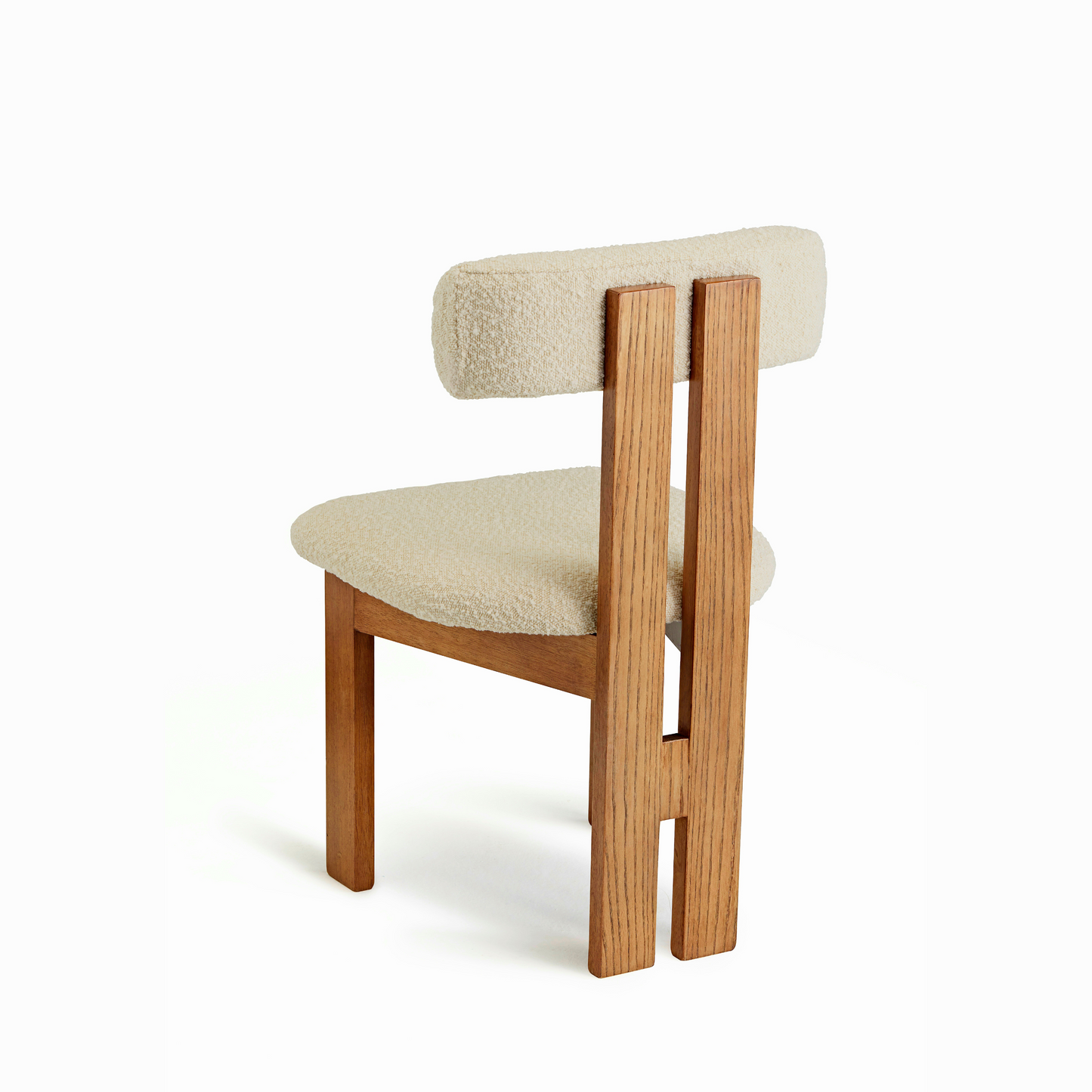 Ready to Ship Solid Ashwood Natural Boucle Dining Chair with White Luxury Fabric (SET OF 2 PCS)