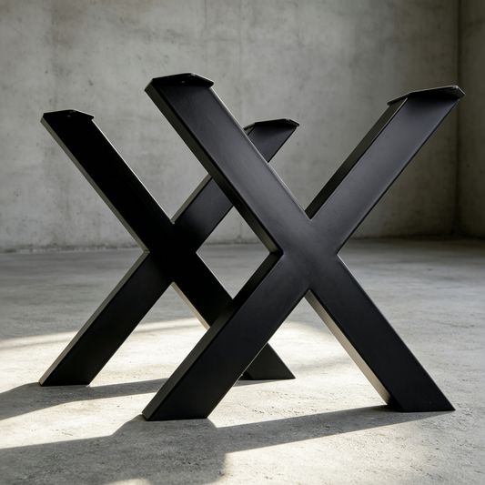 Heavy-Duty X-Shaped Table Legs – 11-Gauge Steel | Industrial Modern Design Luxury Wood Tables