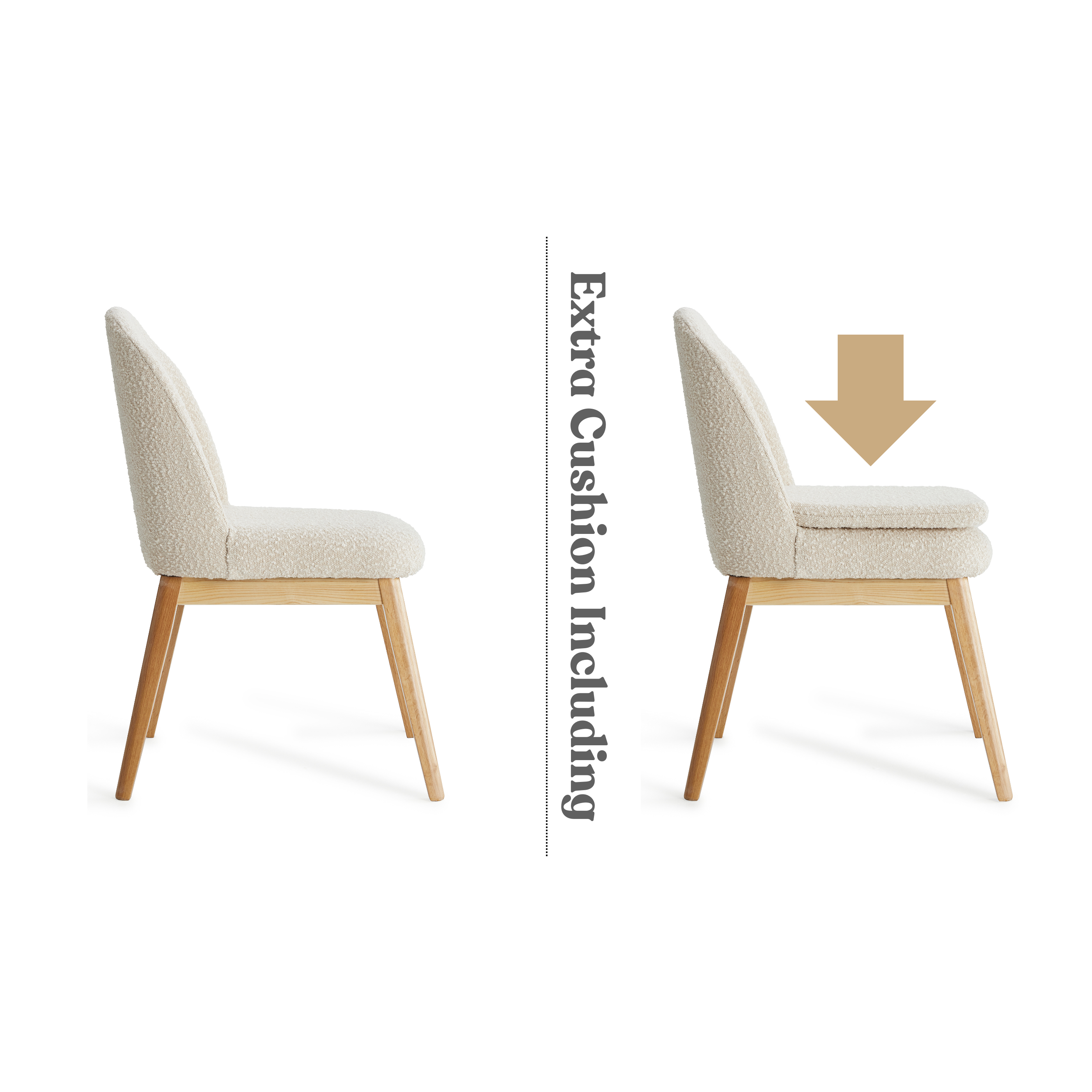 Ready to Ship Solid Ashwood Natural Boucle Dining Chair with White Luxury Fabric (SET OF 2 PCS) Luxury Wood Tables