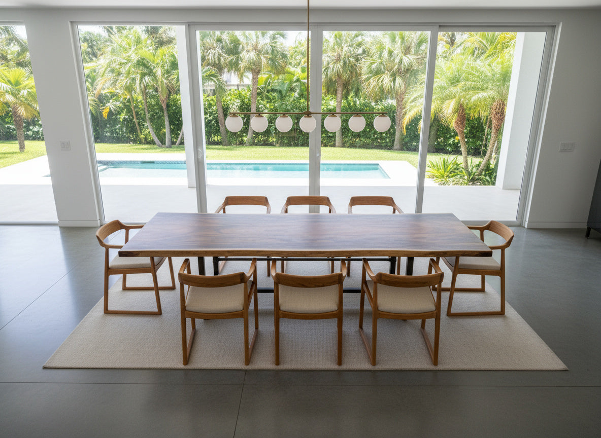 One of a Kind Straight Edge Acacia Dining Table  130" Luxury Wood Tables