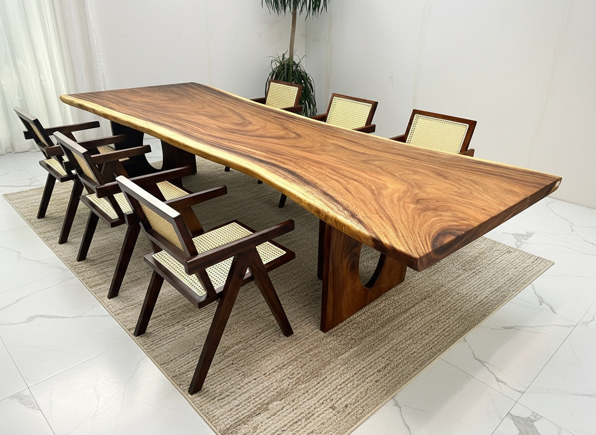 One of a Kind Straight Edge Acacia Dining Table  130" Luxury Wood Tables