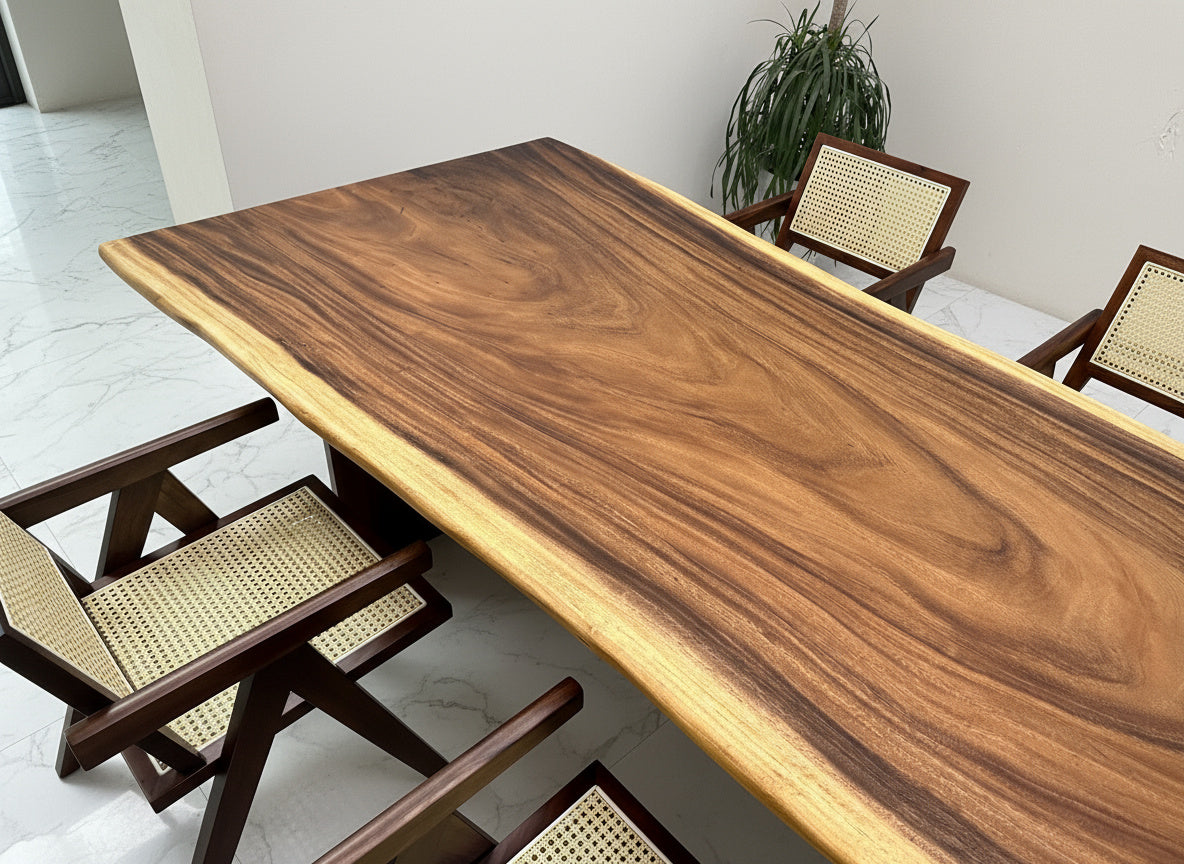 One of a Kind Straight Edge Acacia Dining Table  130" Luxury Wood Tables