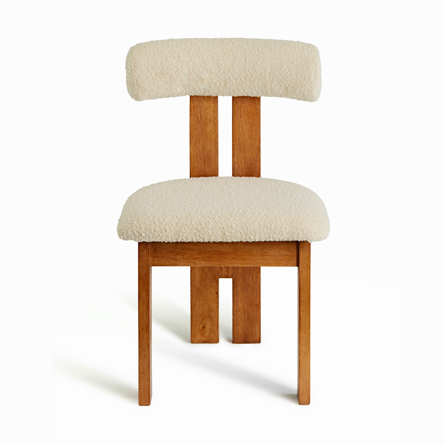 Ready to Ship Solid Ashwood Natural Boucle Dining Chair with White Luxury Fabric (SET OF 2 PCS)