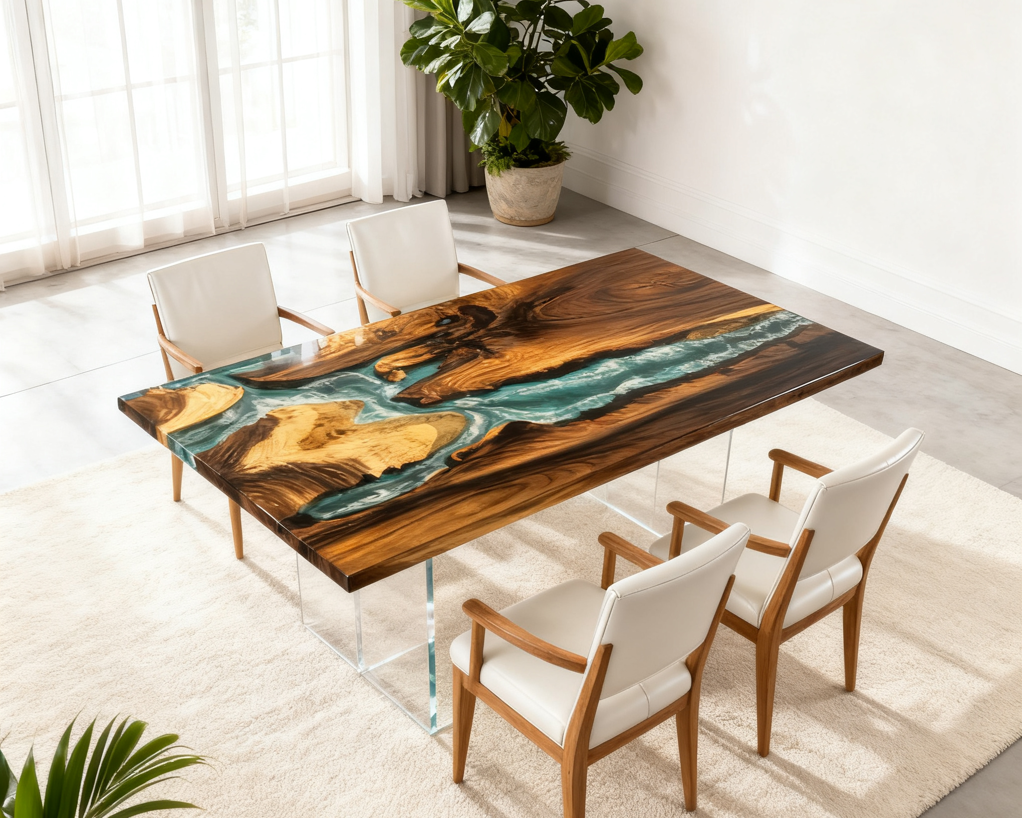 (Instock) 6 ft Resin Table Blue Ocean Style Resin Epoxy River Table Luxury Wood Tables