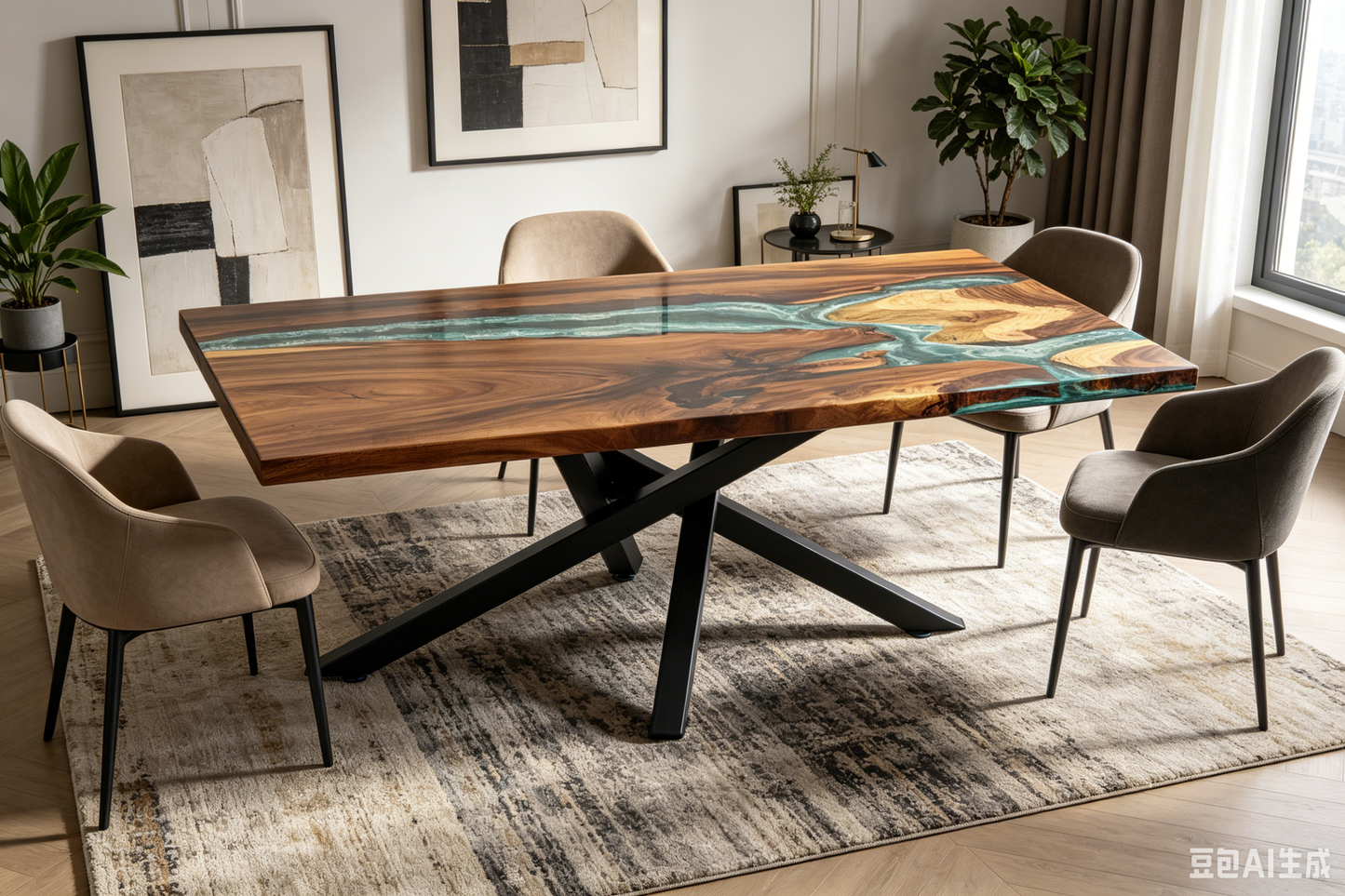 Premium Crossed Metal Table Bases, Engineered for Strength, Support up to 1500 lbs, L 53'' x W 31.5''x H 28'' Luxury Wood Tables