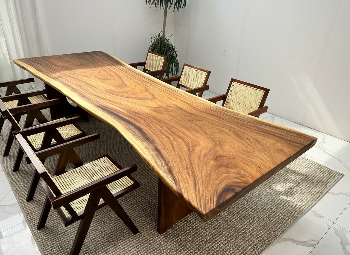 One of a Kind Straight Edge Acacia Dining Table  130" Luxury Wood Tables