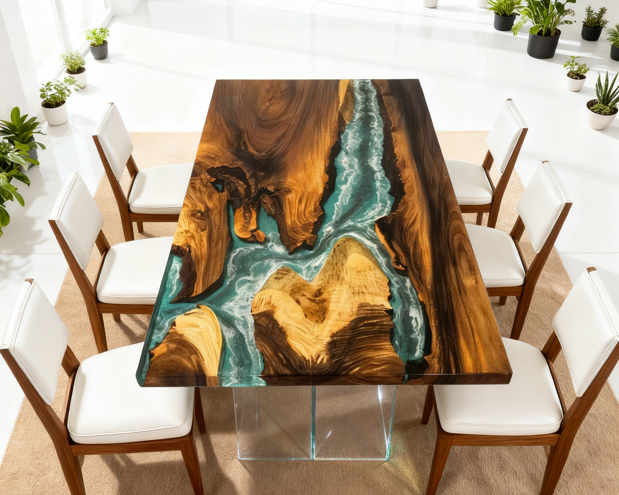 (Instock) 6 ft Resin Table Blue Ocean Style Resin Epoxy River Table Luxury Wood Tables
