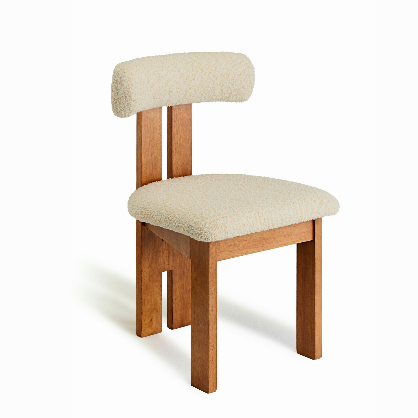 Ready to Ship Solid Ashwood Natural Boucle Dining Chair with White Luxury Fabric (SET OF 2 PCS)