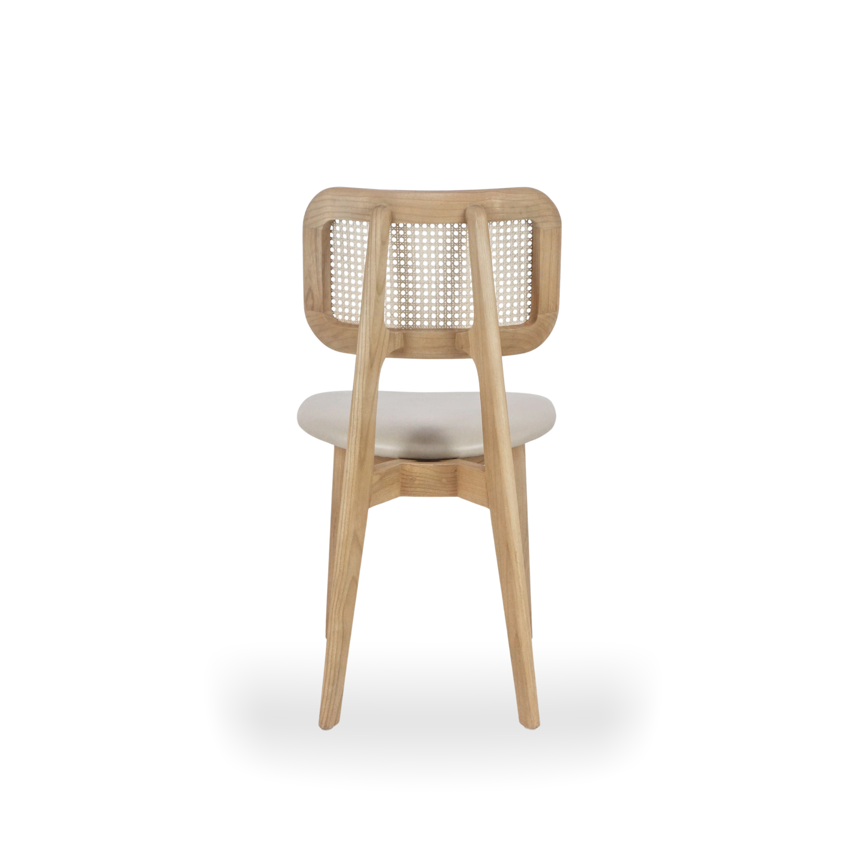 Jeanneret Rattan Backrest with Leather Seating Ashwood Side Chair LuxuryChairWholesale