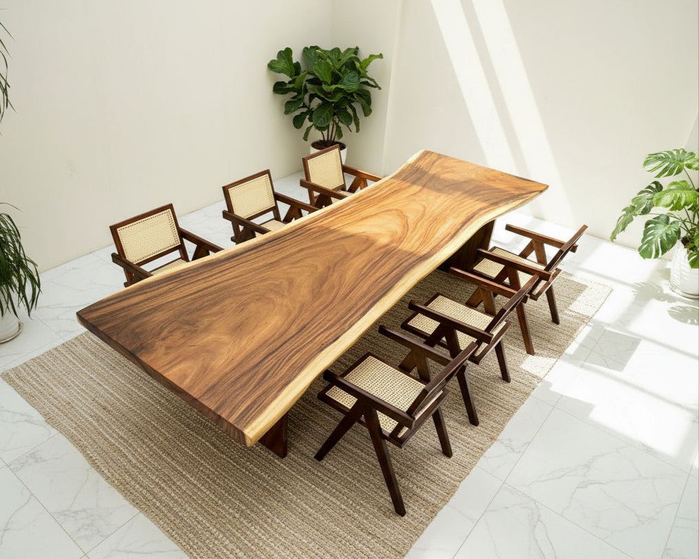 One of a Kind Straight Edge Acacia Dining Table  130" Luxury Wood Tables