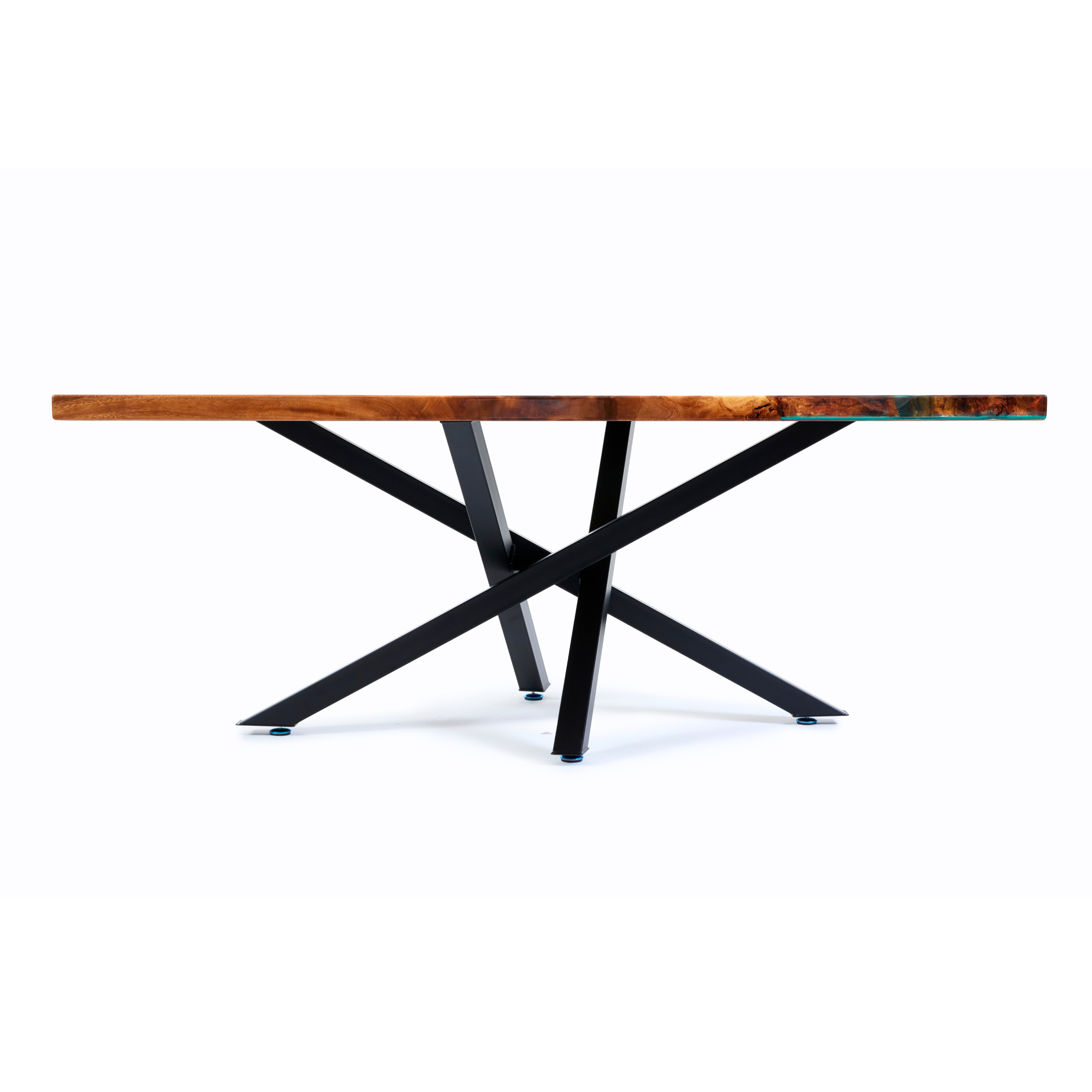 8 ft Resin Table Blue Ocean Style Resin Epoxy River Table With Cross-shaped Legs Luxury Wood Tables