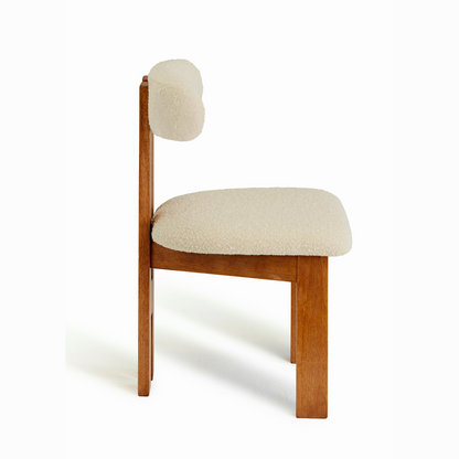 Ready to Ship Solid Ashwood Natural Boucle Dining Chair with White Luxury Fabric (SET OF 2 PCS)
