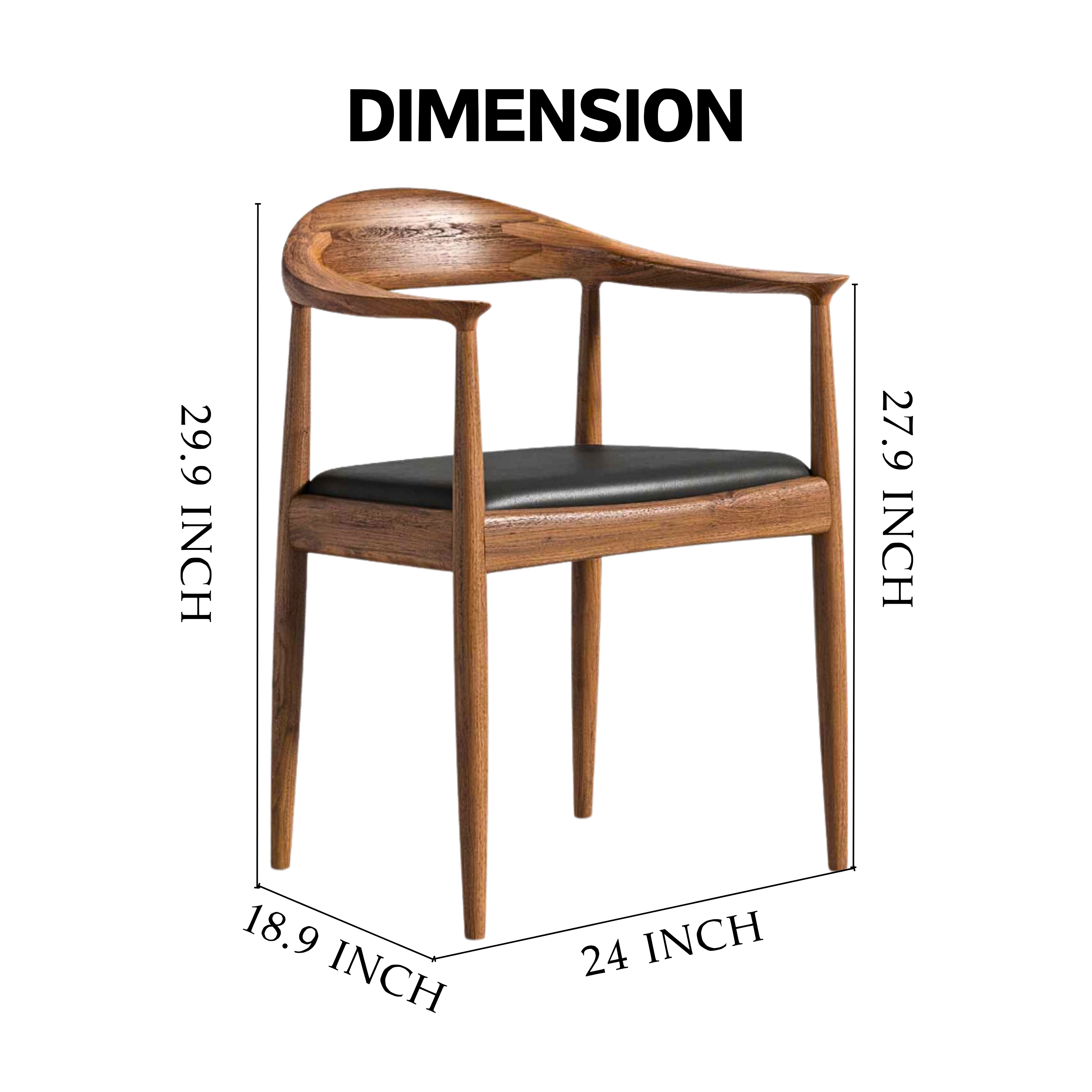 Hans Wegner Style Wooden Dining Chair - Walnut Stain - Black Cushion Luxury Wood Tables