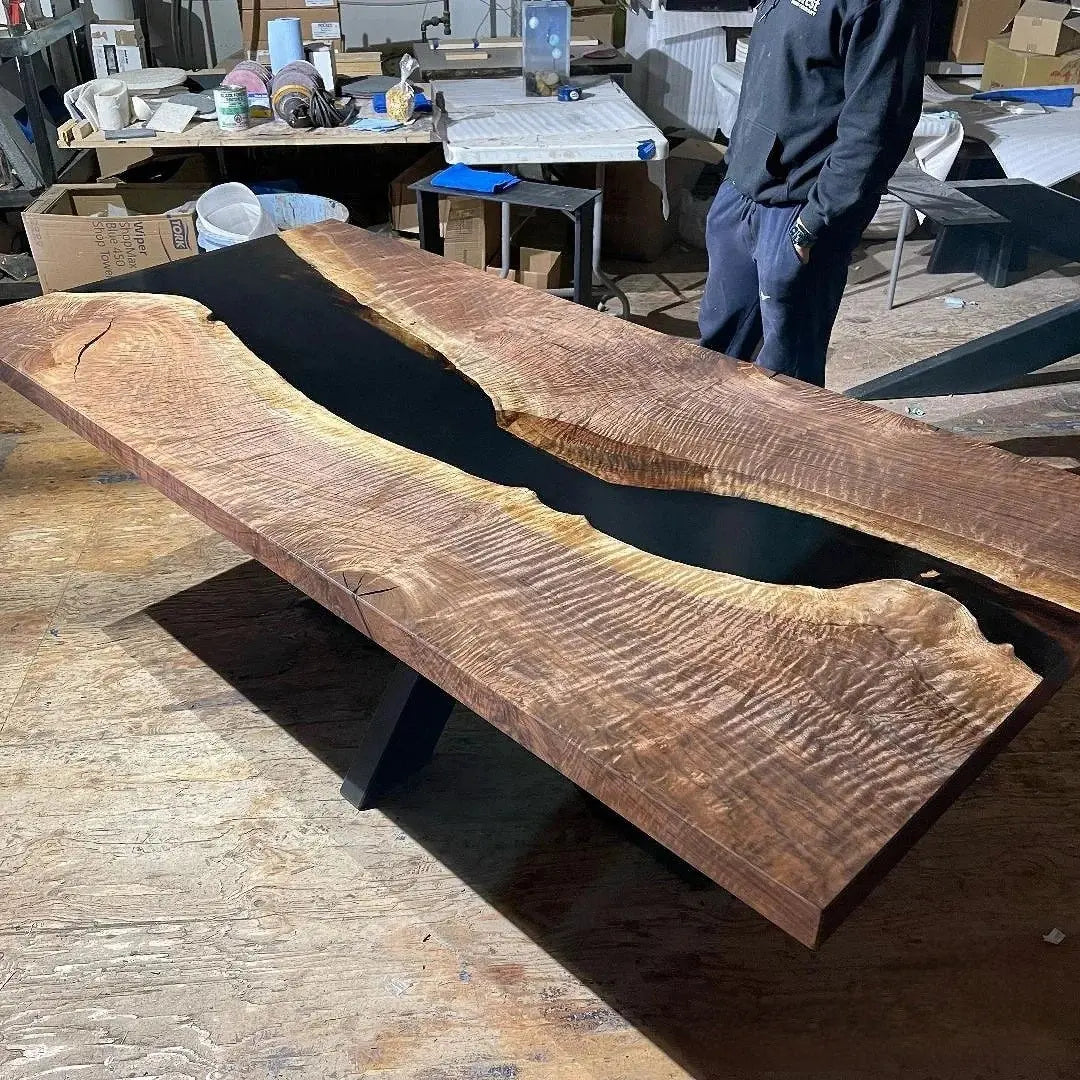 6/7/8/9ft Black Resin Epoxy River Table With Spider Legs Luxury Wood Tables