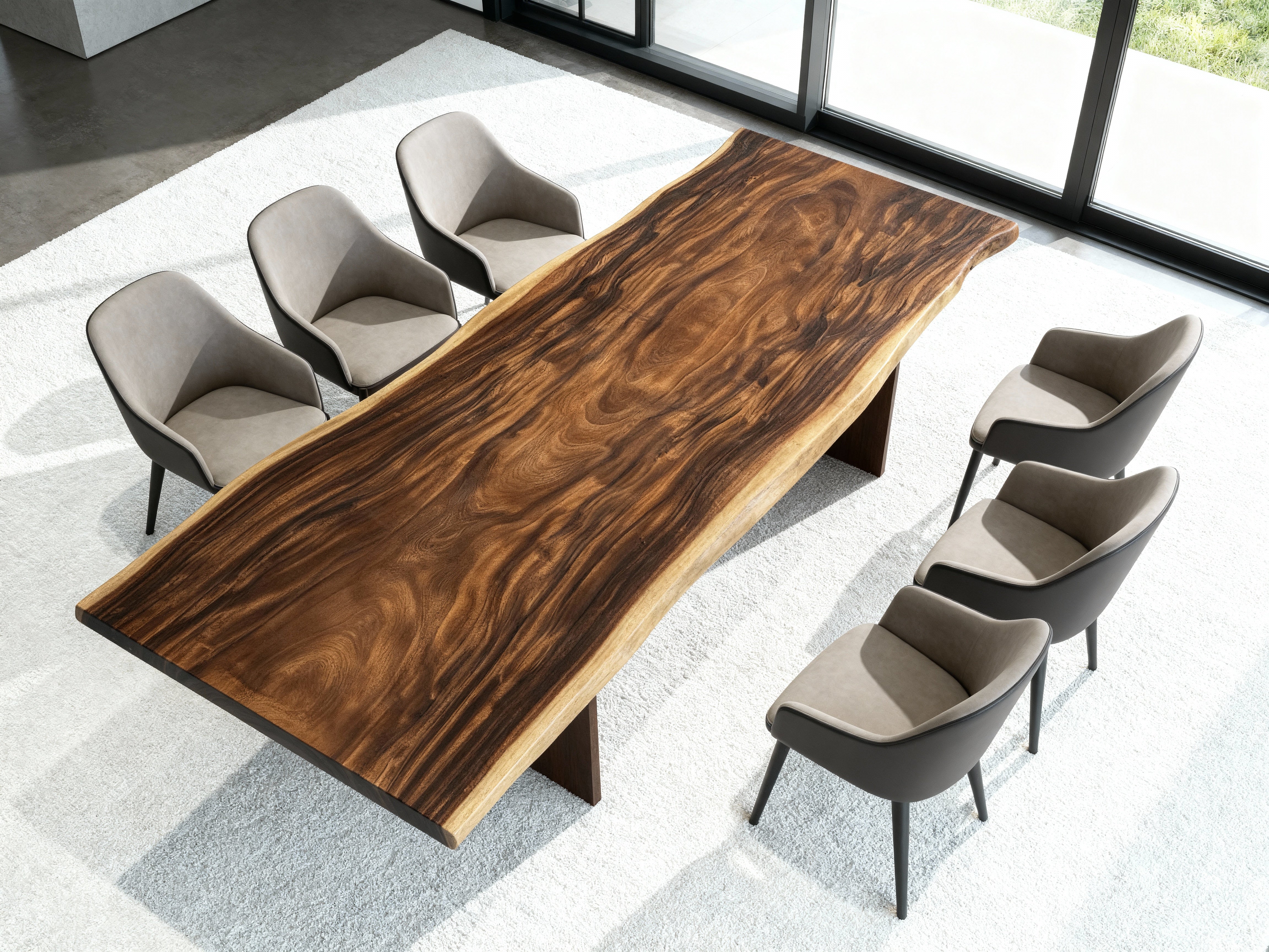One of a Kind Straight Edge Acacia Dining Table  130" Luxury Wood Tables