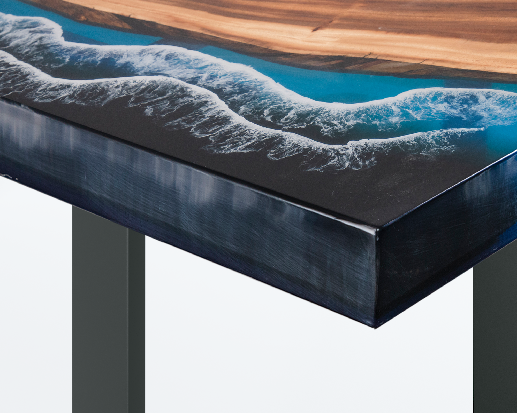 Luxury Epoxy Ocean Dining Table – Live Edge Wood & Dark Blue Resin Luxury Wood Tables