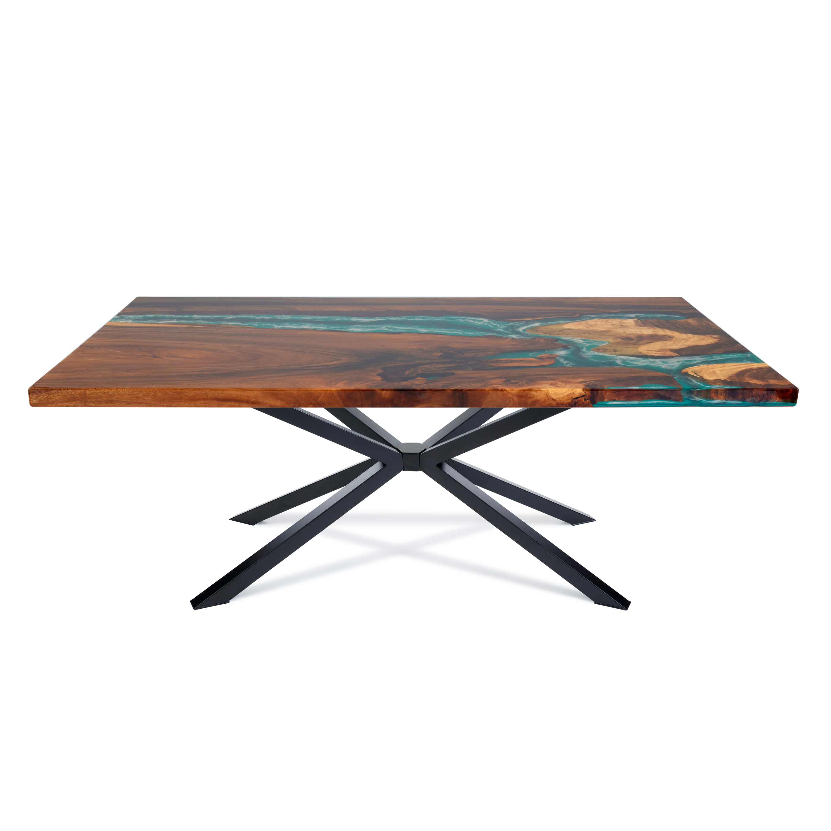 6/7/8/9ft Blue Ocean Style Resin Epoxy River Table With X-shaped Legs Luxury Wood Tables