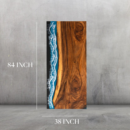 7ft Blue Ocean Style Resin Epoxy River Table Luxury Wood Tables