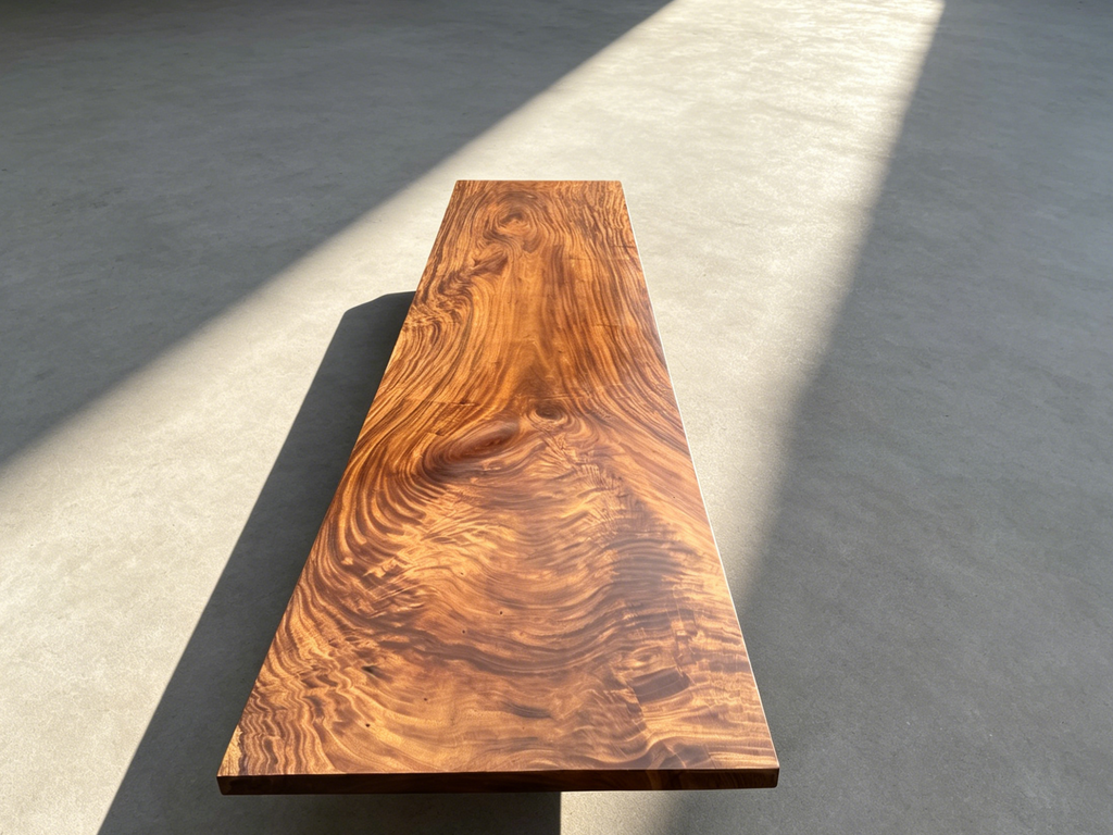Fiji Acacia Live Edge Slab Table with Modern U-Shaped Steel Base Luxury Wood Tables