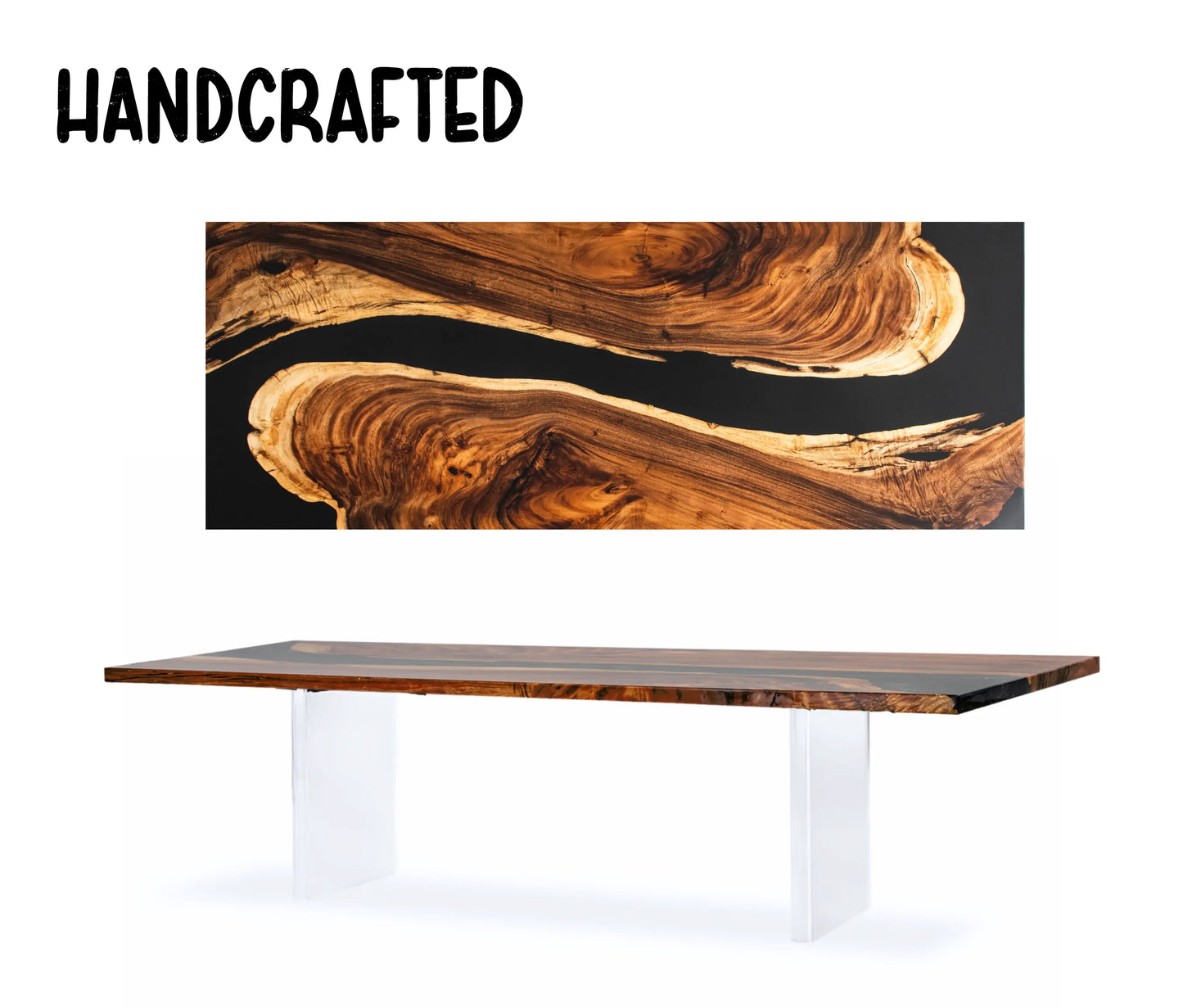 8ft Black Walnut Finish Style Resin Epoxy River Dining Table Luxury Wood Tables