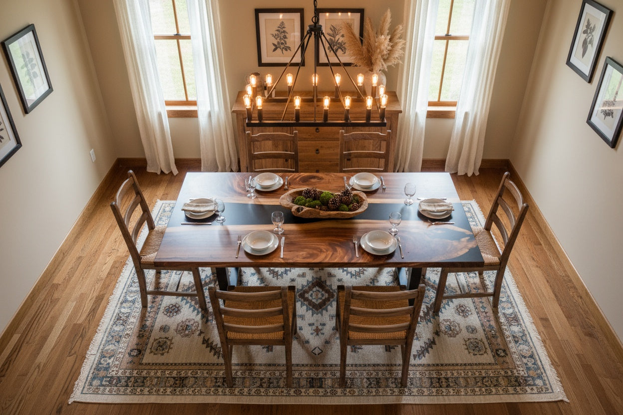 Luxury Epoxy River Dining Table – Live Edge Wood & Black Resin Luxury Wood Tables