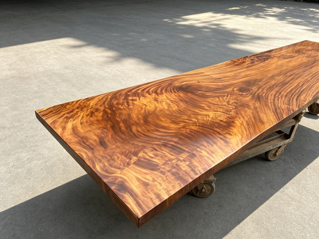 Fiji Acacia Live Edge Slab Table with Modern U-Shaped Steel Base Luxury Wood Tables