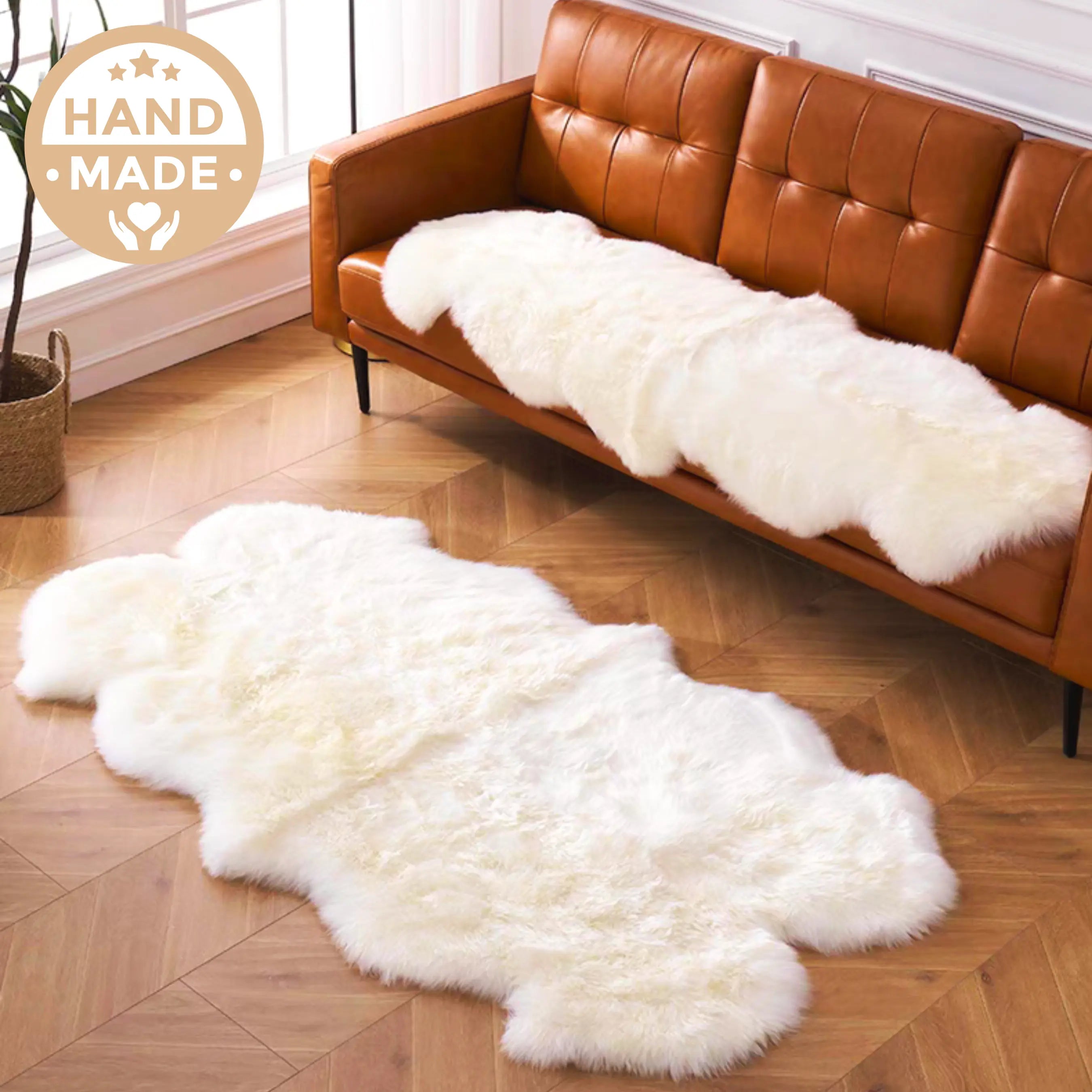 Australian Handmade Natural Sheepskin Throw/Rug (6 sizing options) Luxury Wood Tables