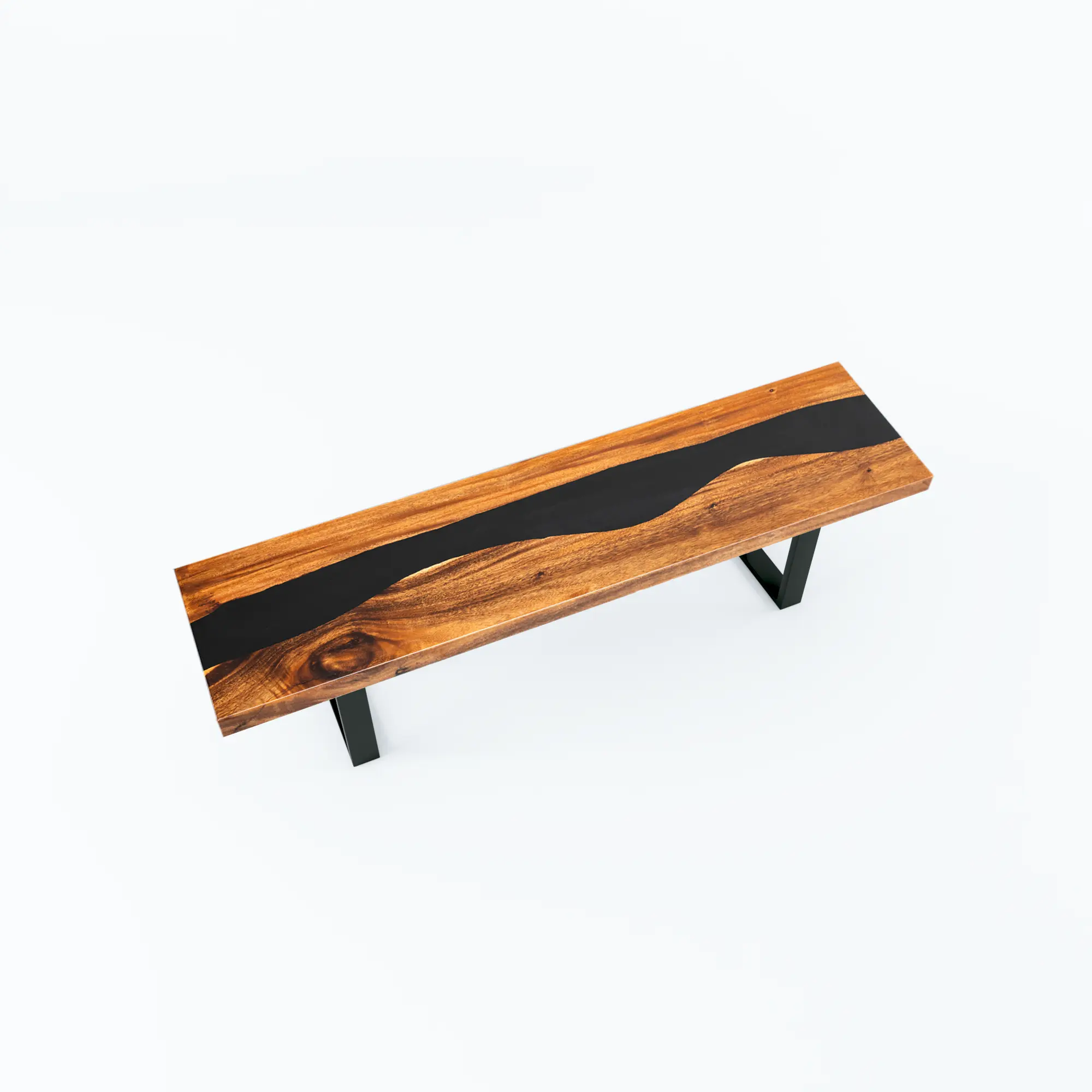 Black Resin Wood Bench - Walnut Stain Luxury Wood Tables