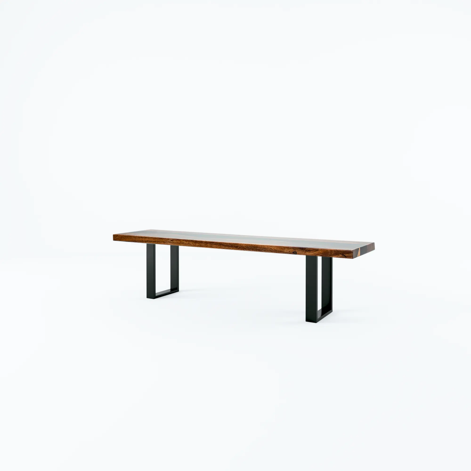 Black Resin Wood Bench - Walnut Stain Luxury Wood Tables