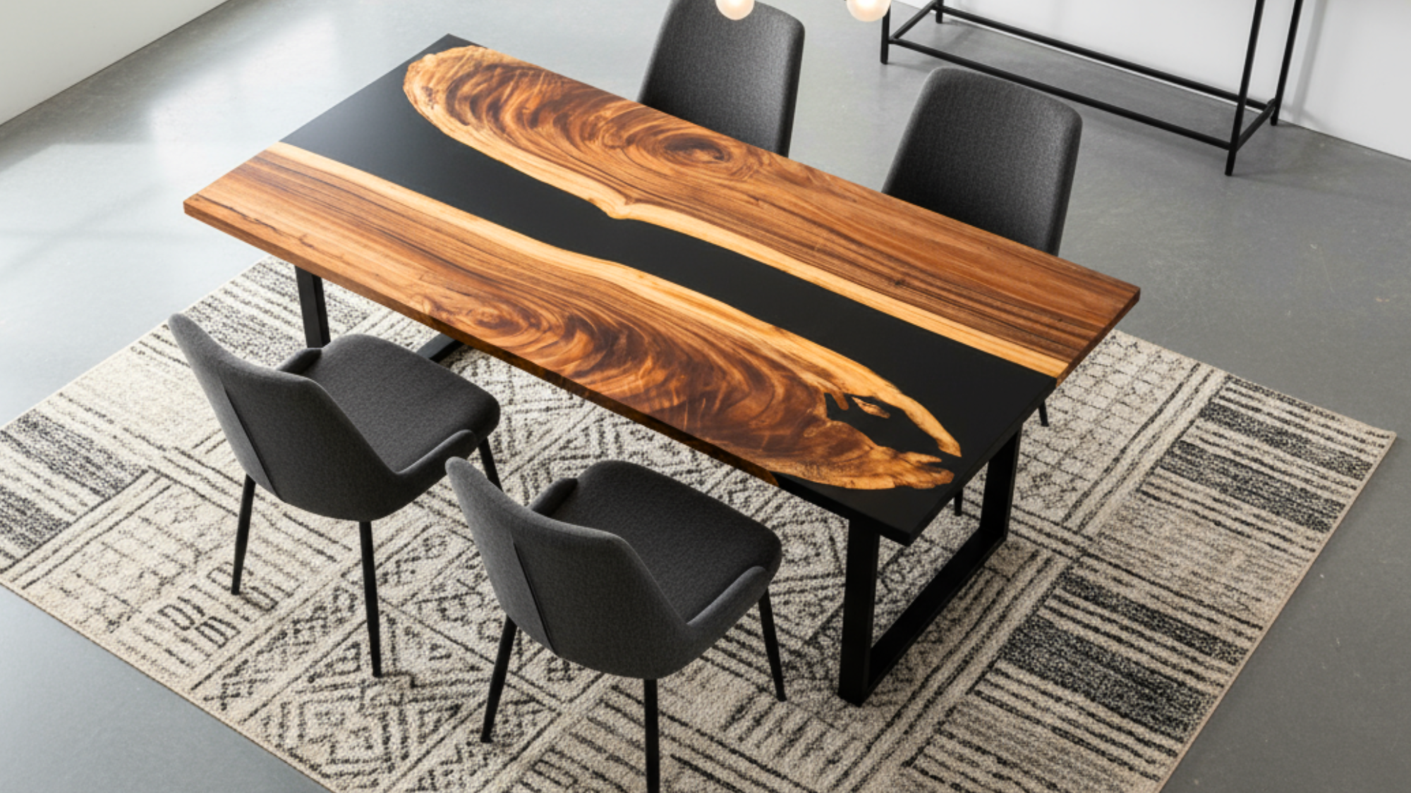 Luxury Epoxy River Dining Table – Live Edge Wood & Black Resin Luxury Wood Tables