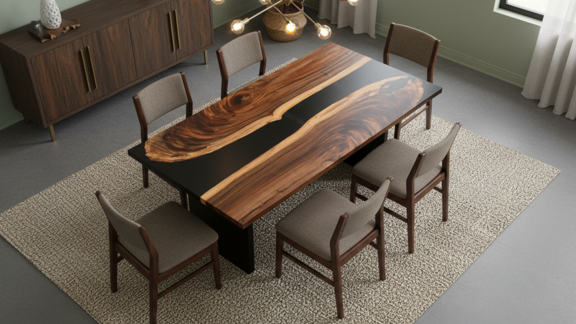 Luxury Epoxy River Dining Table – Live Edge Wood & Black Resin Luxury Wood Tables