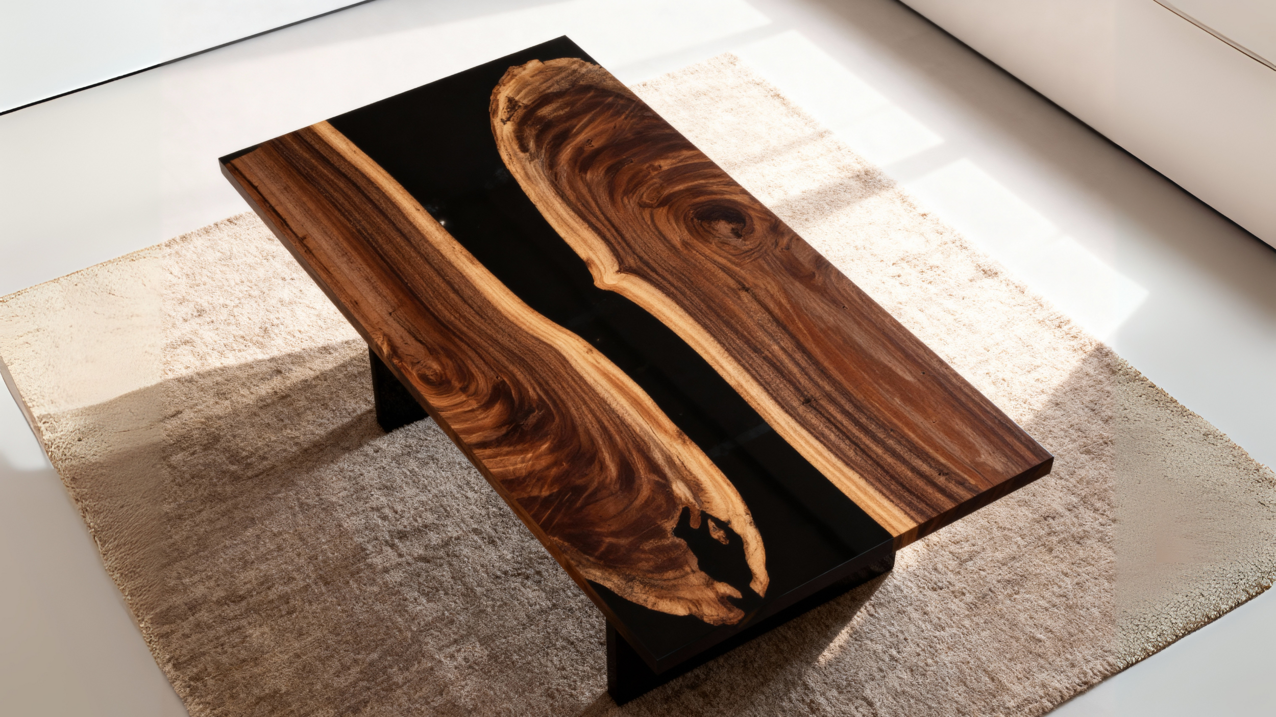 Luxury Epoxy River Dining Table – Live Edge Wood & Black Resin Luxury Wood Tables