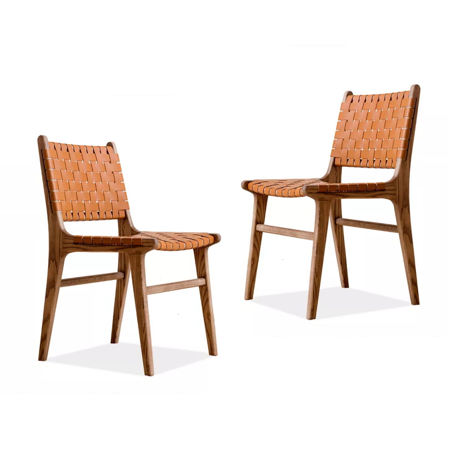 Ready to Ship Solid Wood Bonded Leather Woven Chair with White Leather(SET OF 2 PCS)