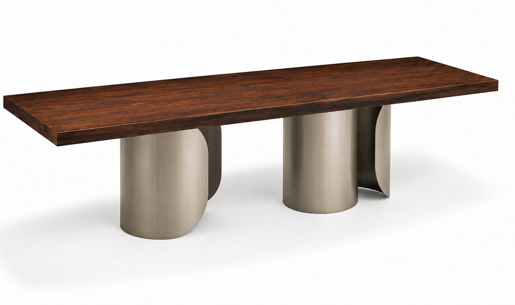 Sculptural Fiji Acacia Live Edge Dining Table with Floating Acrylic Legs Luxury Wood Tables