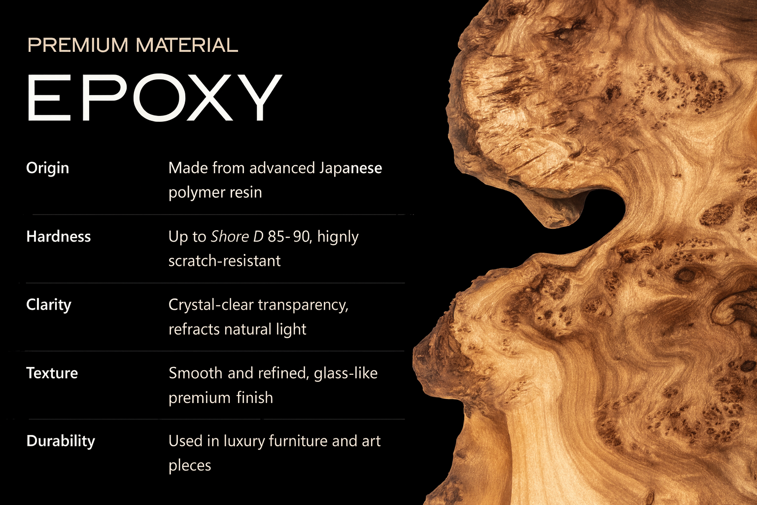 Luxury Epoxy River Dining Table – Live Edge Wood & Black Resin 120ft Luxury Wood Tables