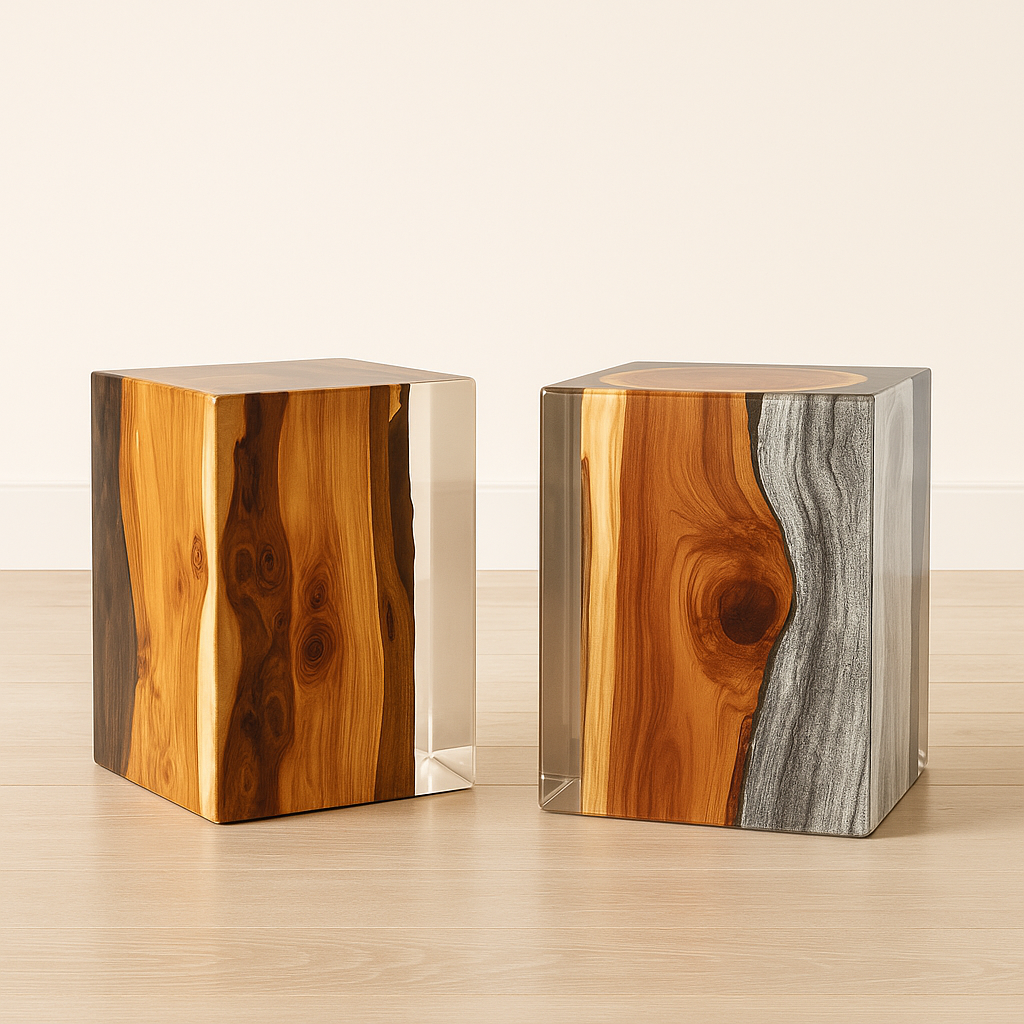 Round Epoxy Clear Resin Side Table Luxury Wood Tables