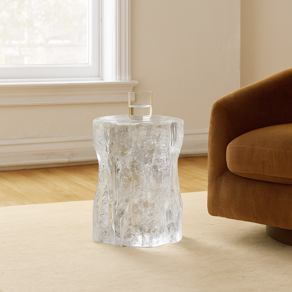 Round Epoxy Clear Resin Side Table Luxury Wood Tables