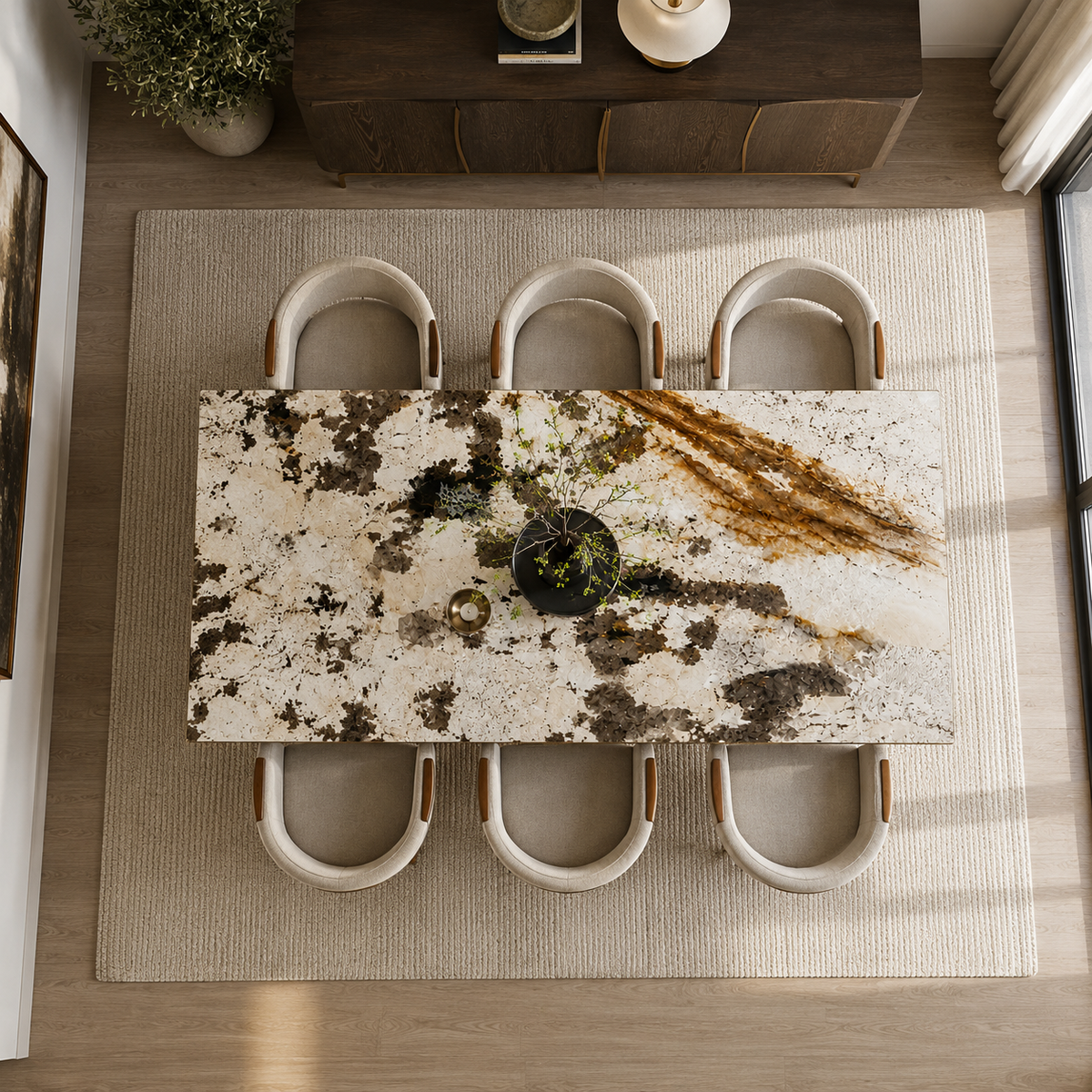 100% Natural Warm Cream Stone Look | Luxury Stone Dining Tables | Porcelain, Sintered Stone & Marble Look Tables Luxury Wood Tables